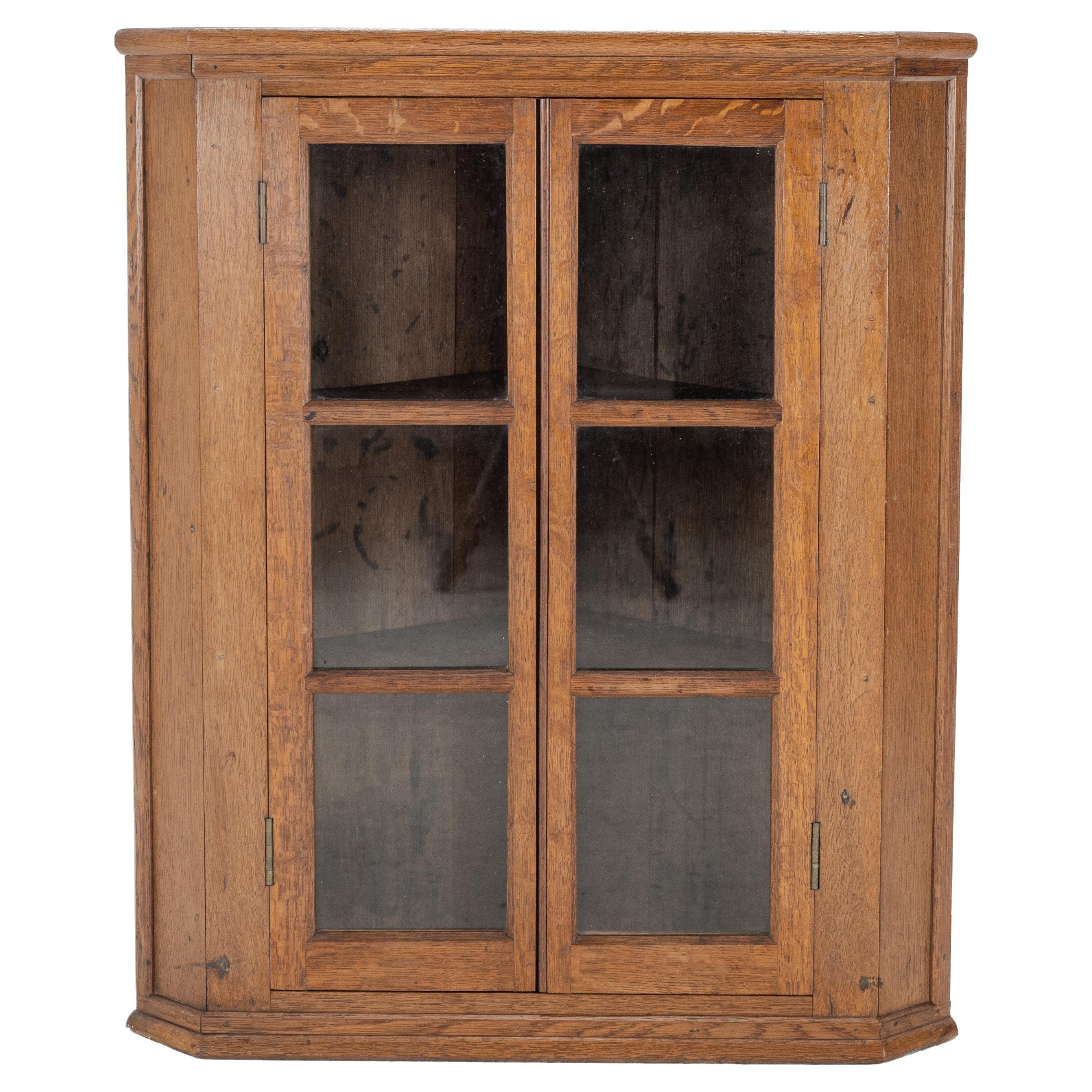 Oak Arts 
Crafts Astra Glazed Wall-Hanging Display Corner Cabinet 1930 Cupboard