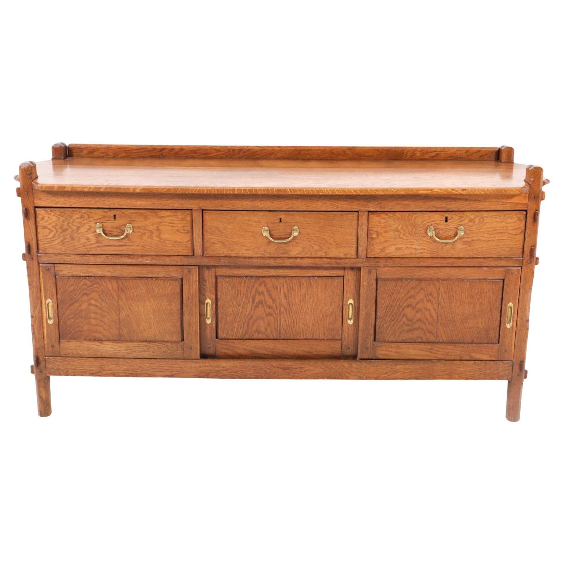 Oak Arts & Crafts Credenza or Sideboard by Alexander J. Kropholler, 1900s For Sale