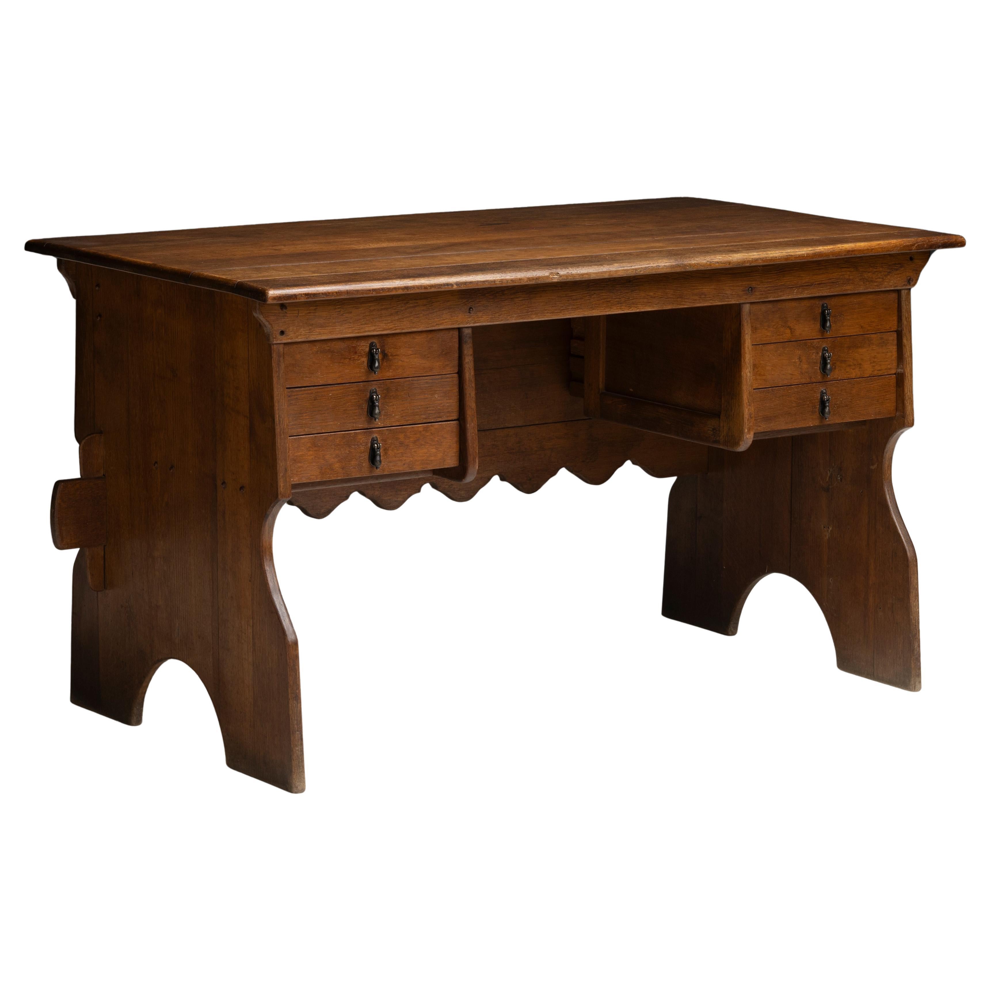 Oak Arts 
Crafts Desk, France 1940 For Sale