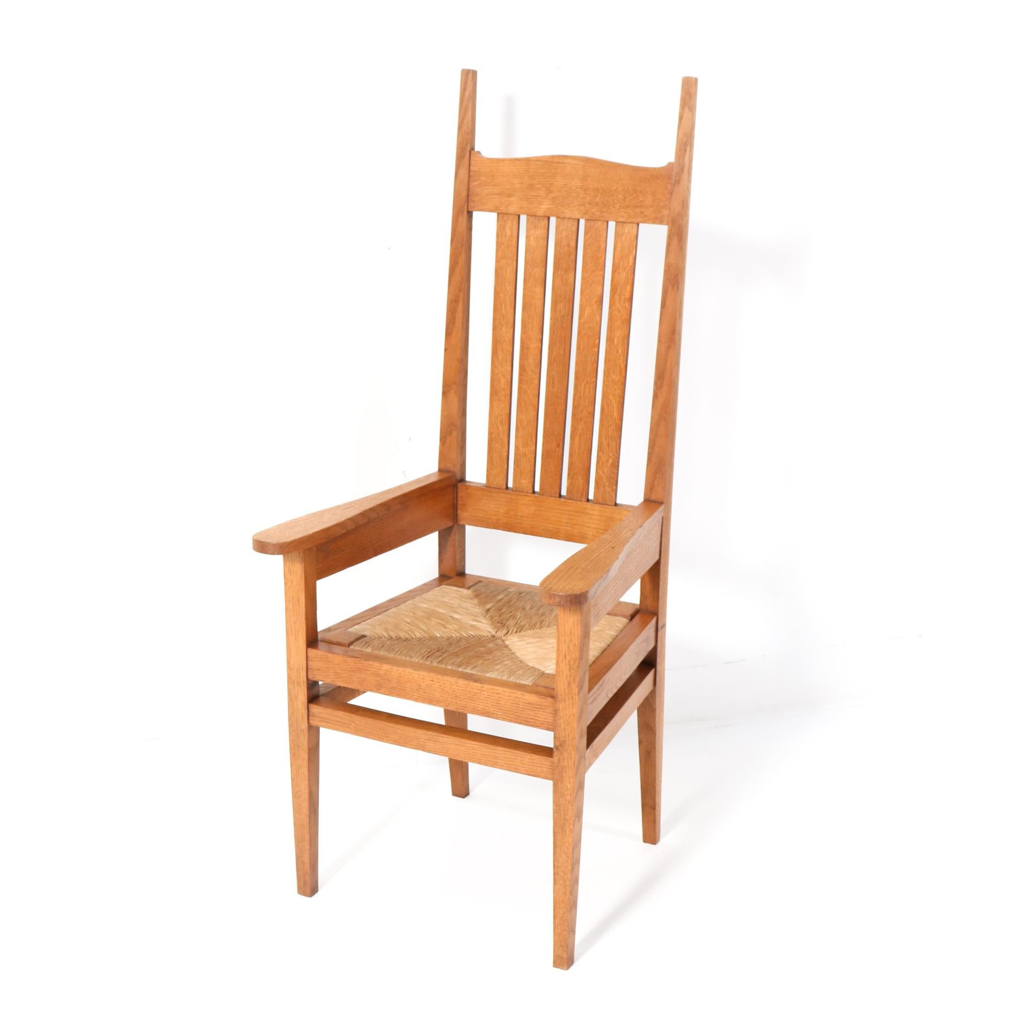 British Oak Arts & Crafts Ladies High-Back Armchair by Charles F.A. Voysey, 1900s