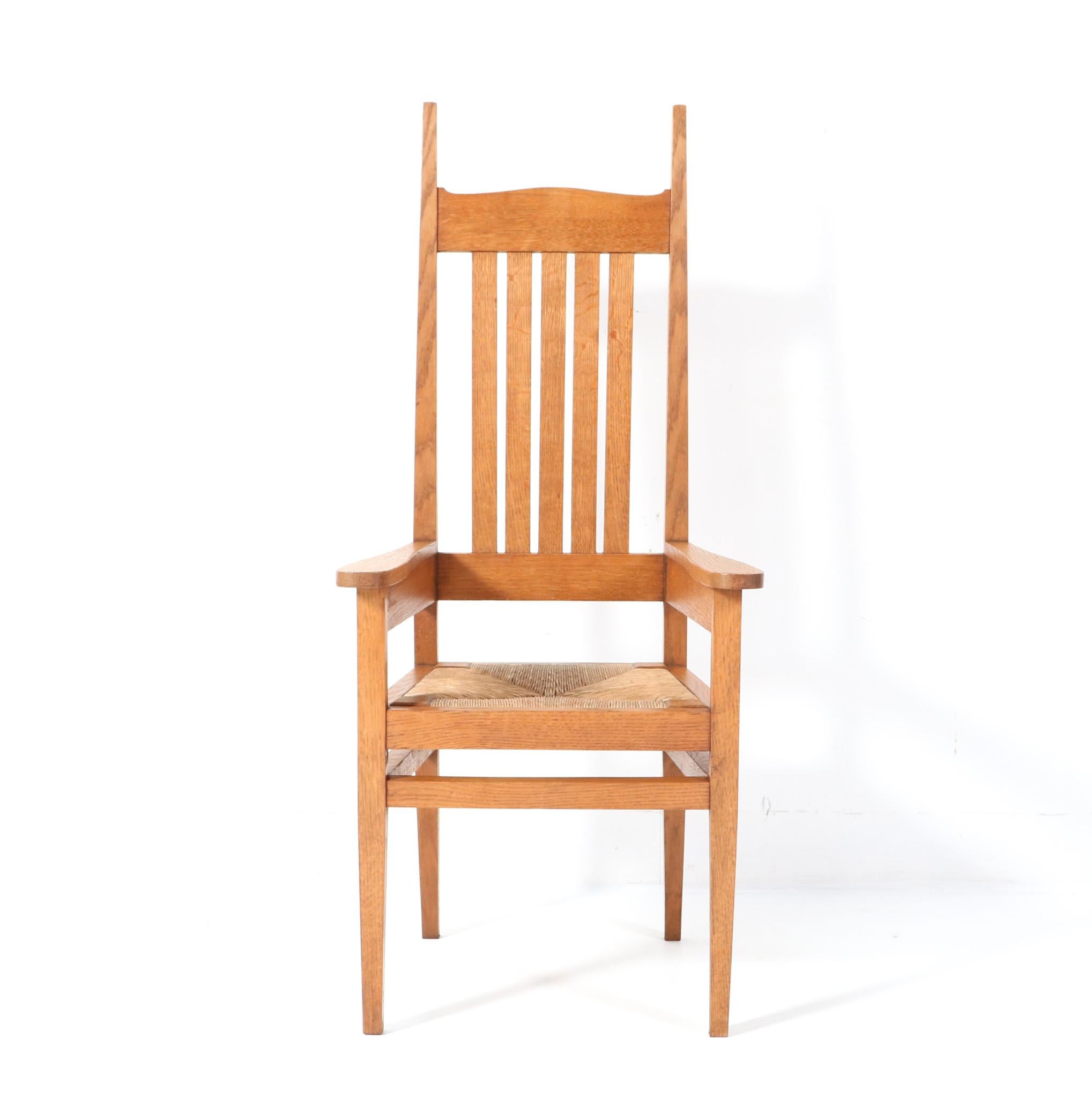 Oak Arts & Crafts Ladies High-Back Armchair by Charles F.A. Voysey, 1900s In Good Condition In Amsterdam, NL