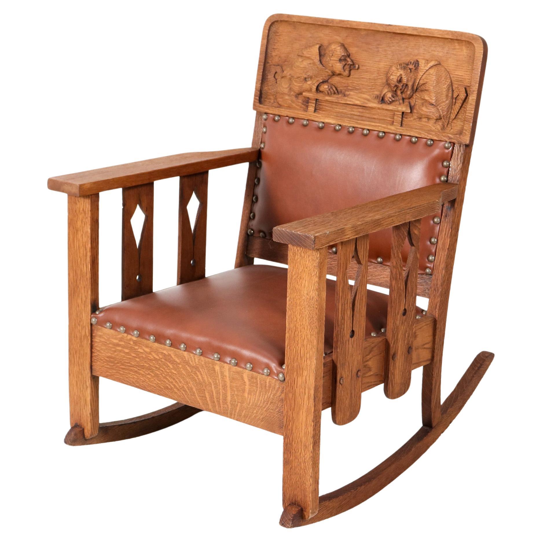 Chaise à bascule Mission Arts & Crafts en Oak, années 1900 en vente