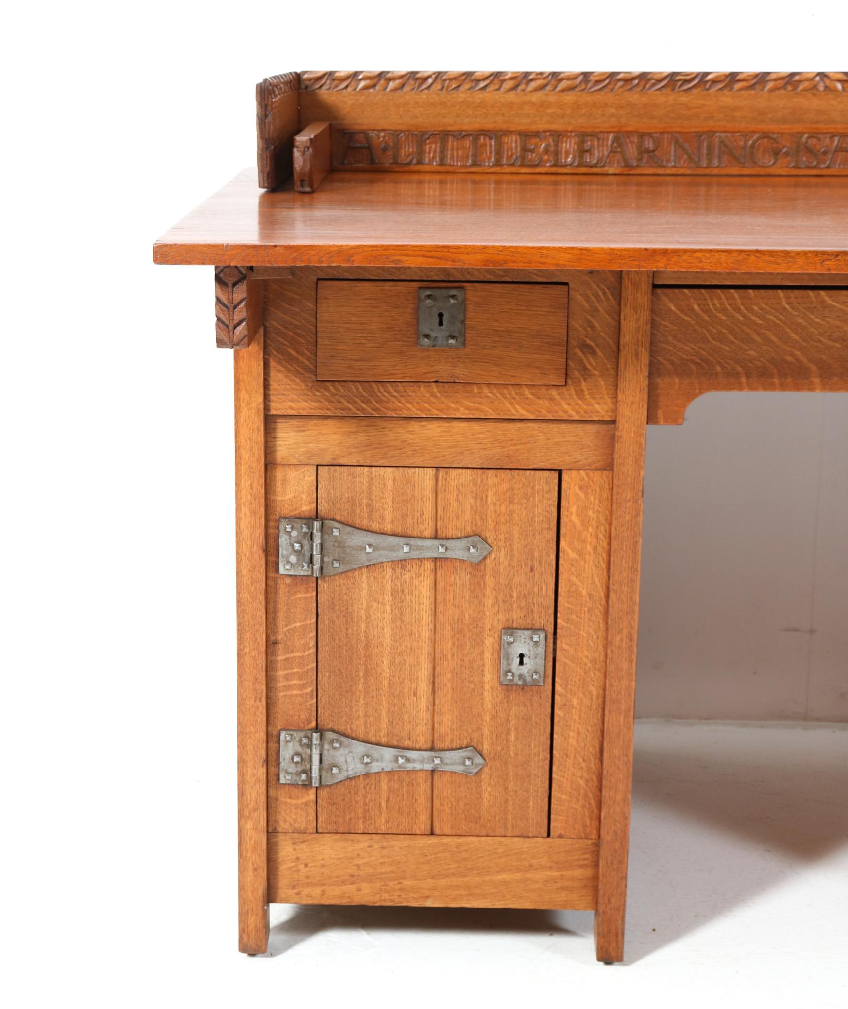Oak Arts & Crafts Pedestal Desk by Alexander J. Kropholler, 1890s For Sale 4