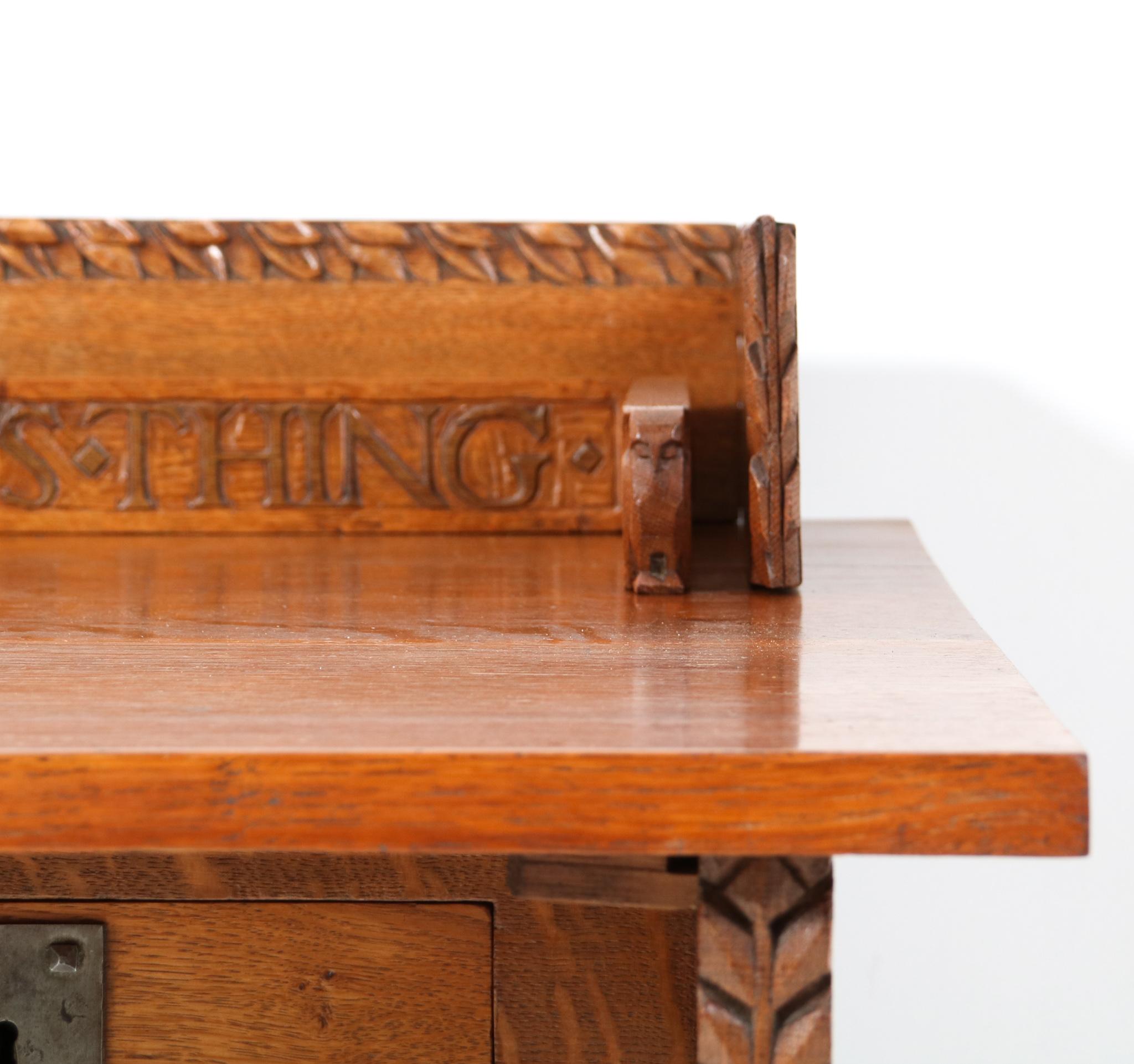 Oak Arts & Crafts Pedestal Desk by Alexander J. Kropholler, 1890s For Sale 6