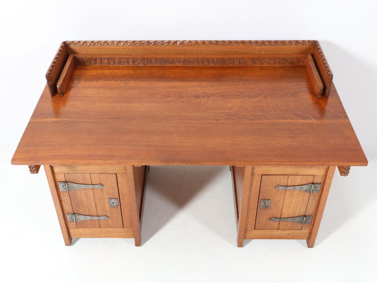 Oak Arts and Crafts Pedestal Desk by Alexander J. Kropholler, 1890s For