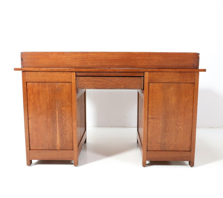 Oak Arts and Crafts Pedestal Desk by Alexander J. Kropholler, 1890s For