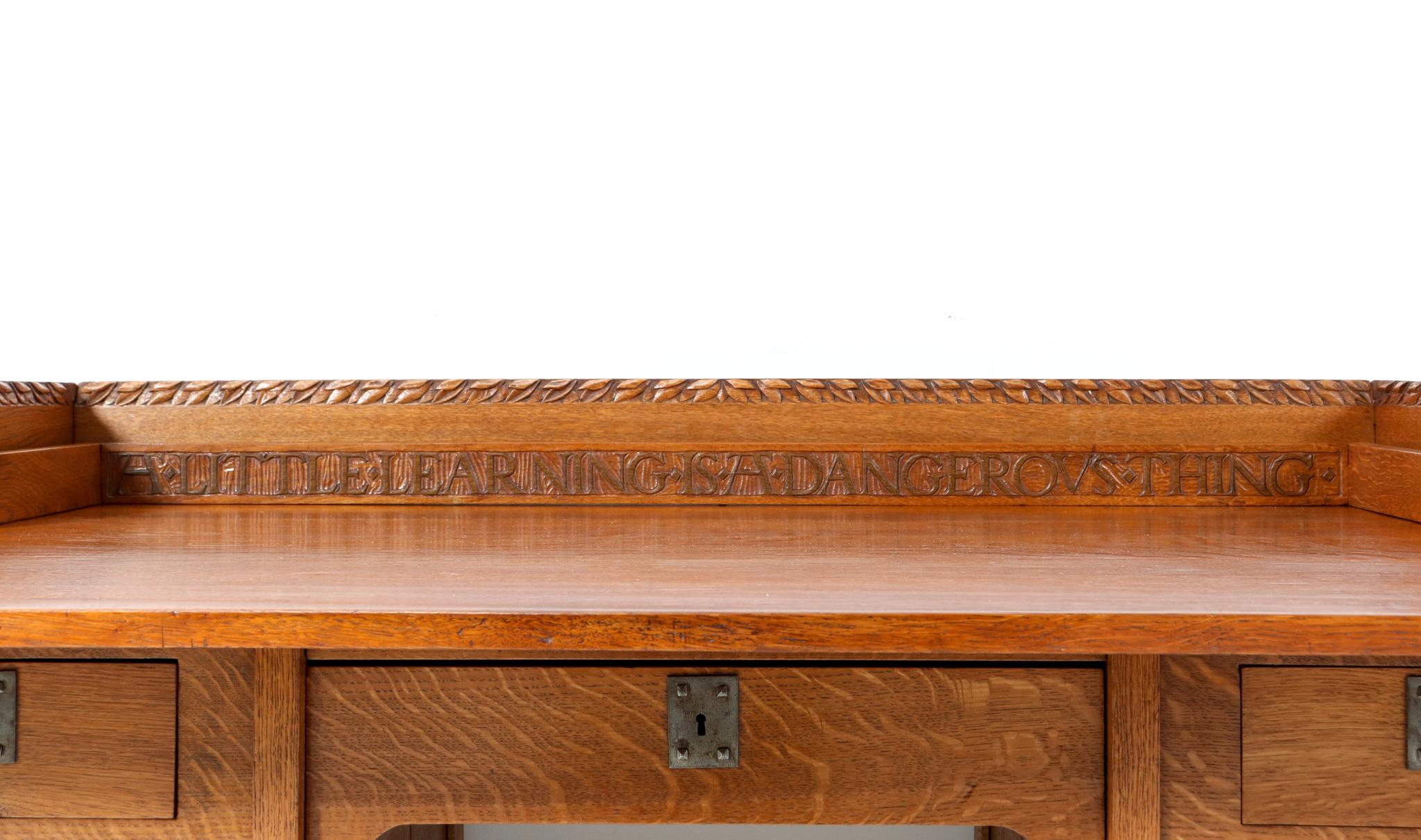 Oak Arts & Crafts Pedestal Desk by Alexander J. Kropholler, 1890s For Sale 2