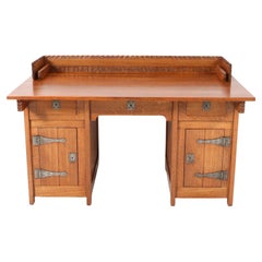 Antique Oak Arts & Crafts Pedestal Desk by Alexander J. Kropholler, 1890s