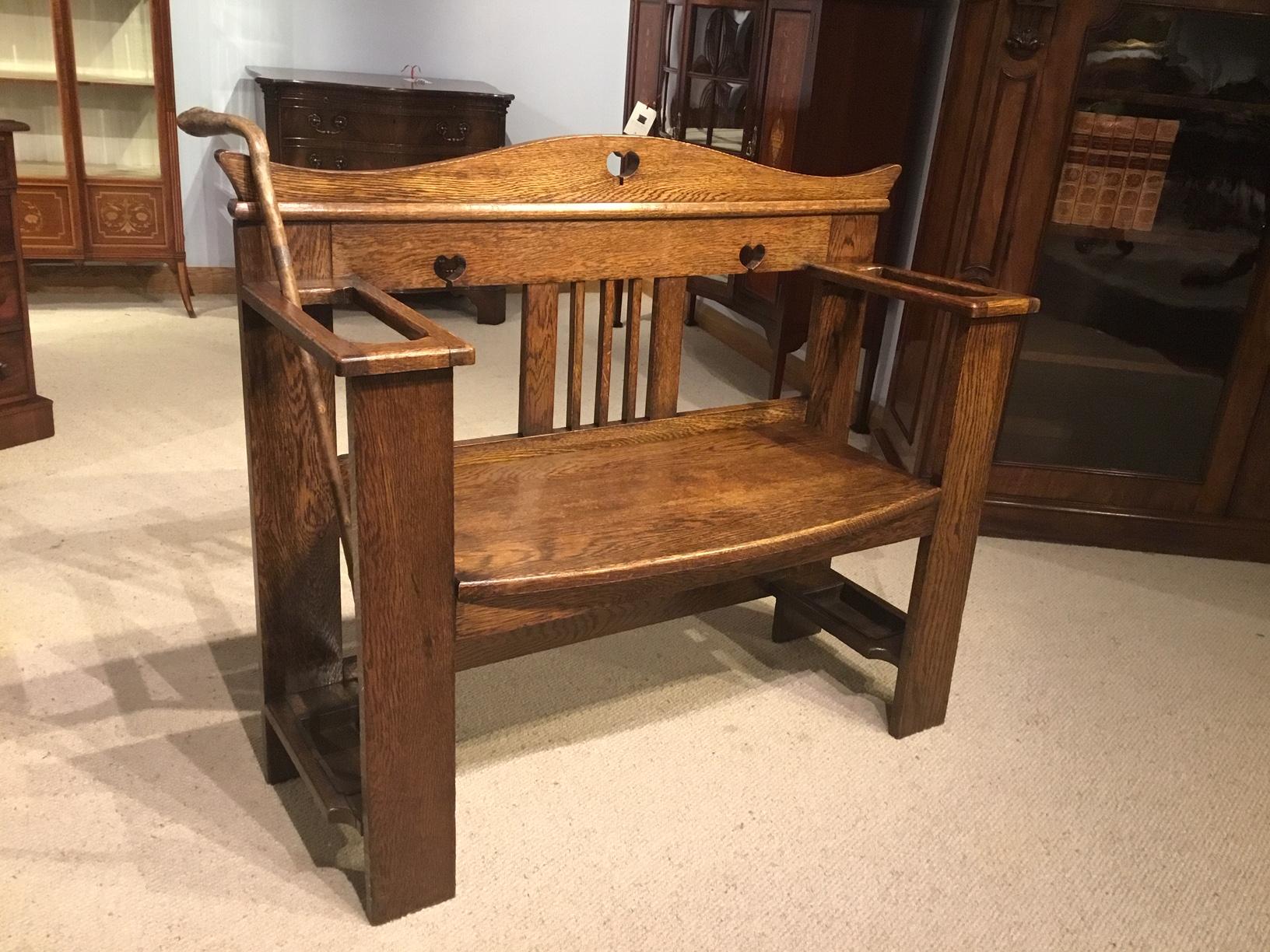 Oak Arts & Crafts Period Hall Bench/Umbrella Stick Stand 2