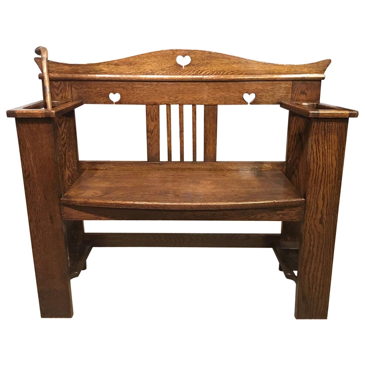 Oak Arts & Crafts Period Hall Bench/Umbrella Stick Stand