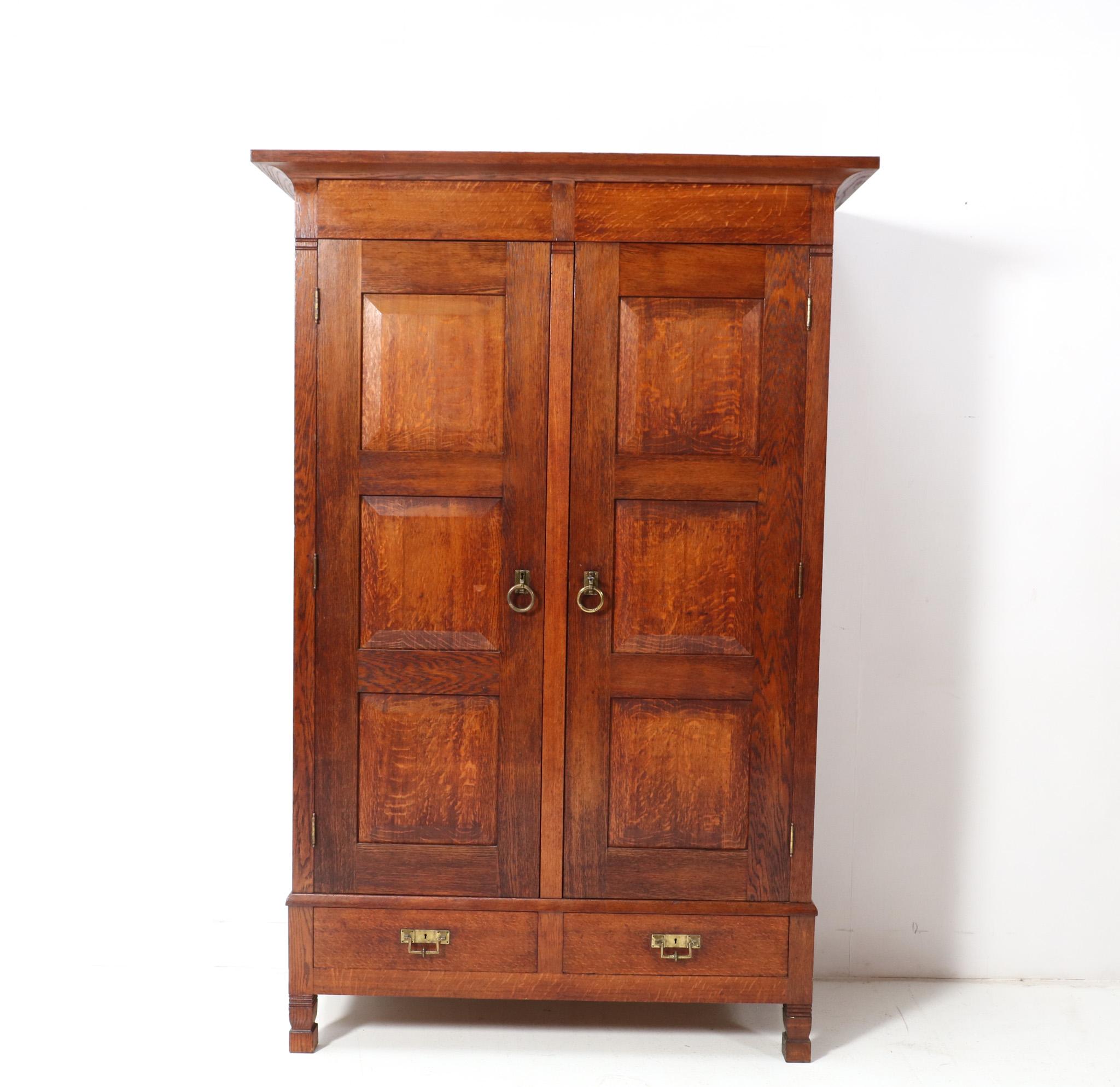 Arts and Crafts Oak Arts & Crafts Rationalist Armoire or Wardrobe by Willem Penaat, 1900s For Sale