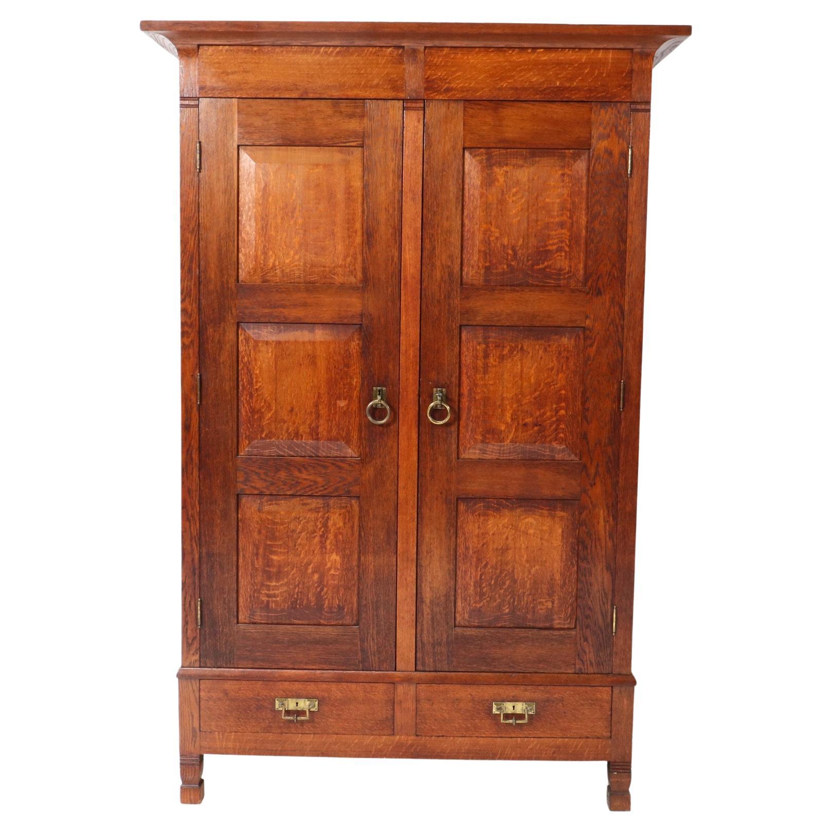 Oak Arts & Crafts Rationalist Armoire or Wardrobe by Willem Penaat, 1900s For Sale
