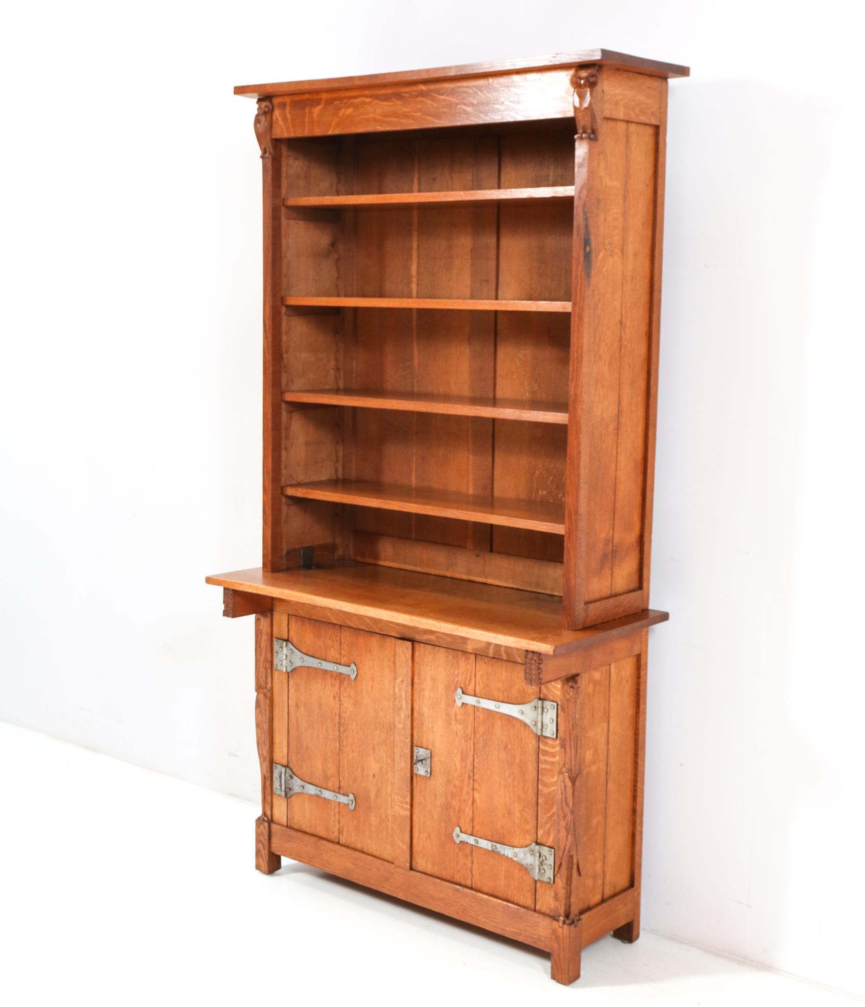Arts and Crafts Oak Arts & Crafts Two-Piece Bookcase by Alexander J. Kropholler, 1890s For Sale