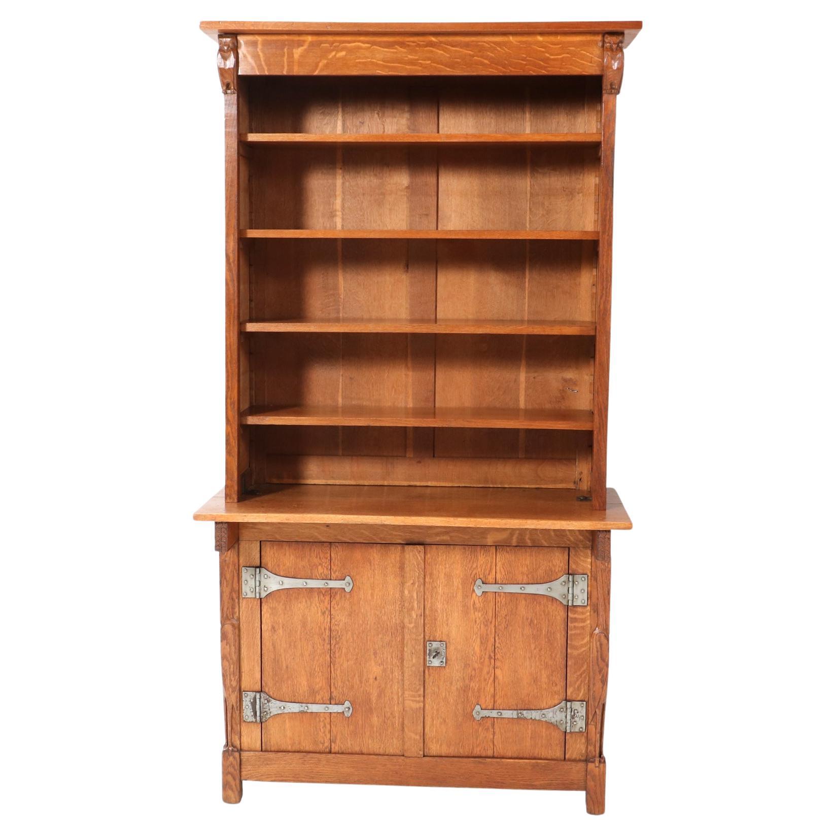 Oak Arts & Crafts Two-Piece Bookcase by Alexander J. Kropholler, 1890s