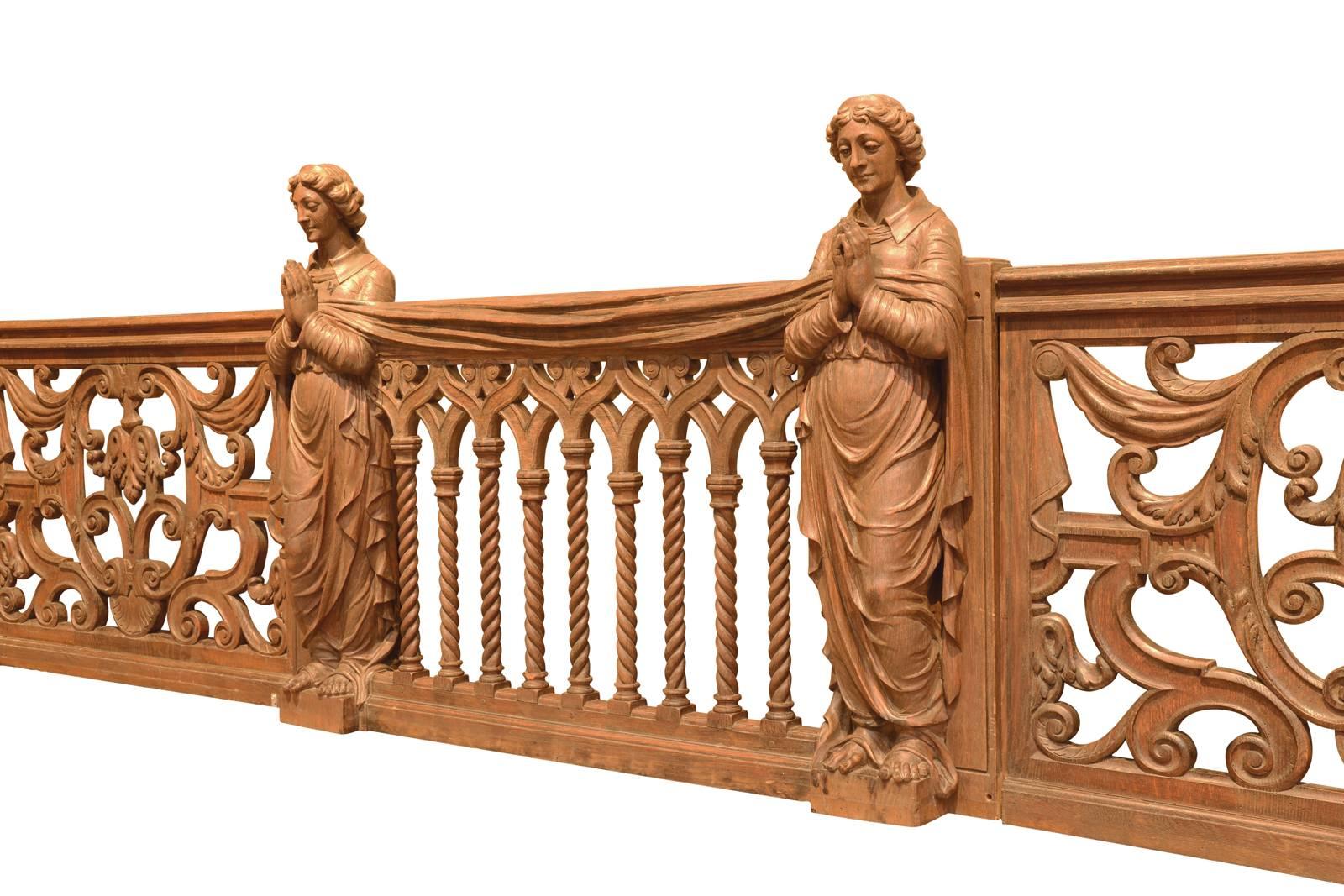 Carved Oak Balustrade Neogothic Style, 19th Century For Sale