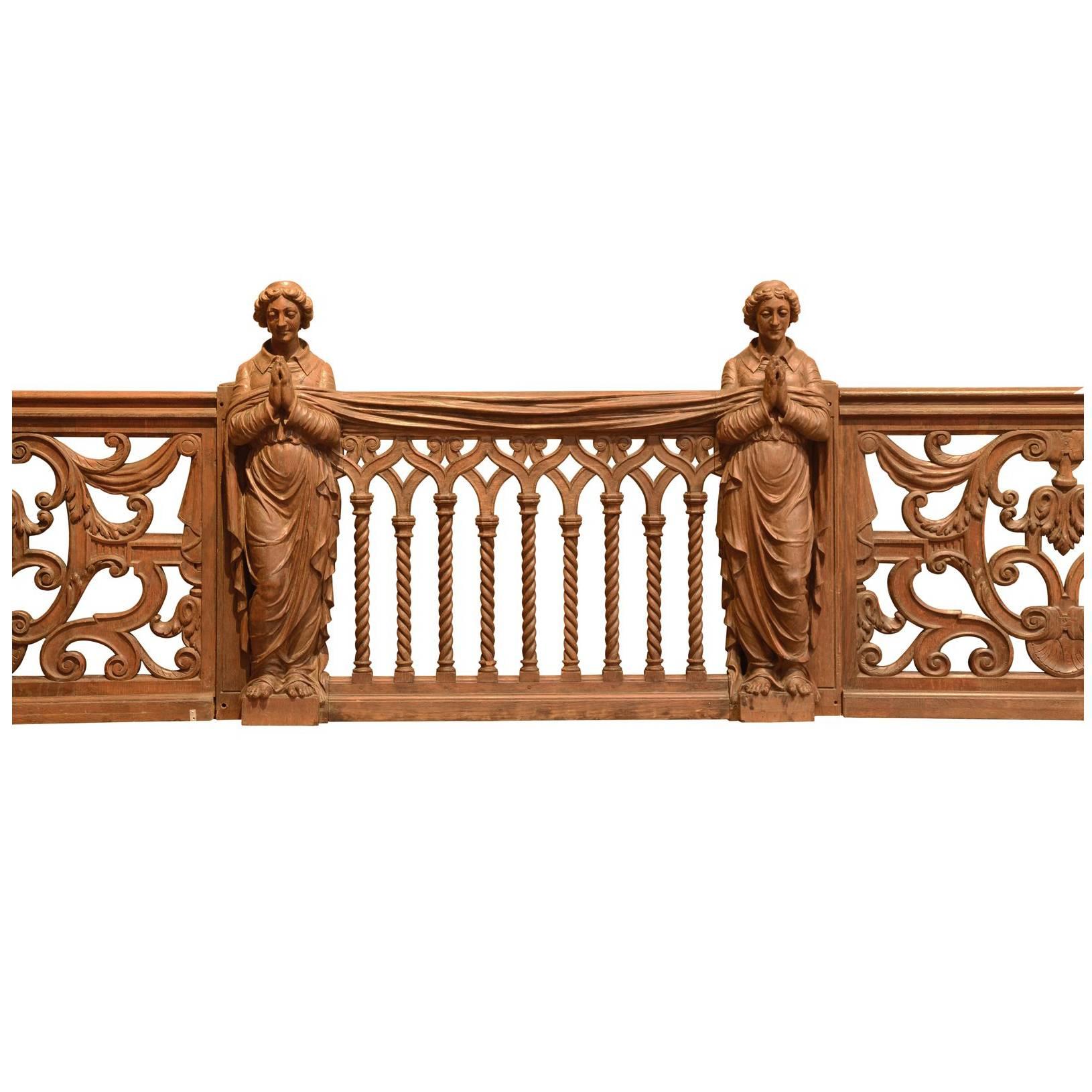 Oak Balustrade Neogothic Style, 19th Century For Sale