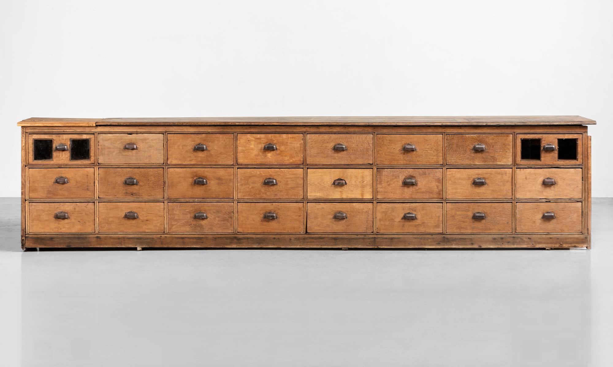 Oak Bank of Drawers, England, circa 1900

Massive form with beautiful patina and solid oak construction.