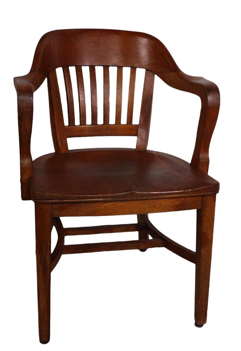 Oak Bank of England Yale Library Jury Desk Office Chair Ca. 1930/1940's