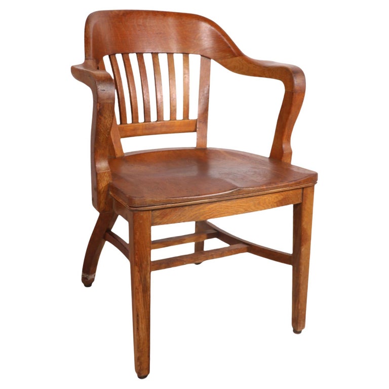 Oak Bank of England Yale Library Jury Desk Office Chair Ca. 1930/1940's