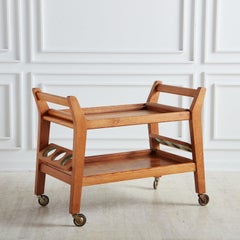 Oak Bar Cart with Tray Top, France, 1950s