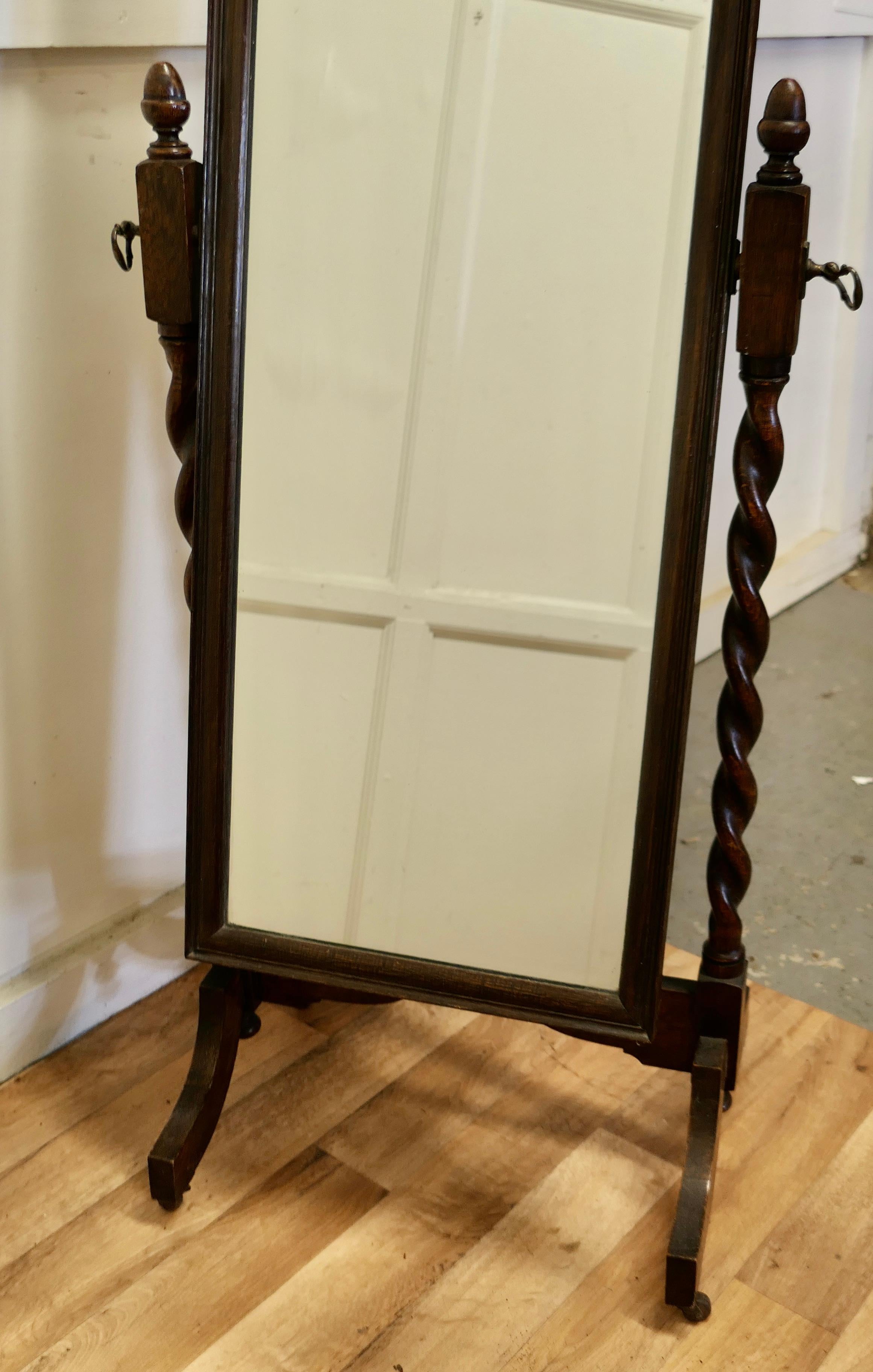 19th Century Oak Barley Twist Cheval Mirror