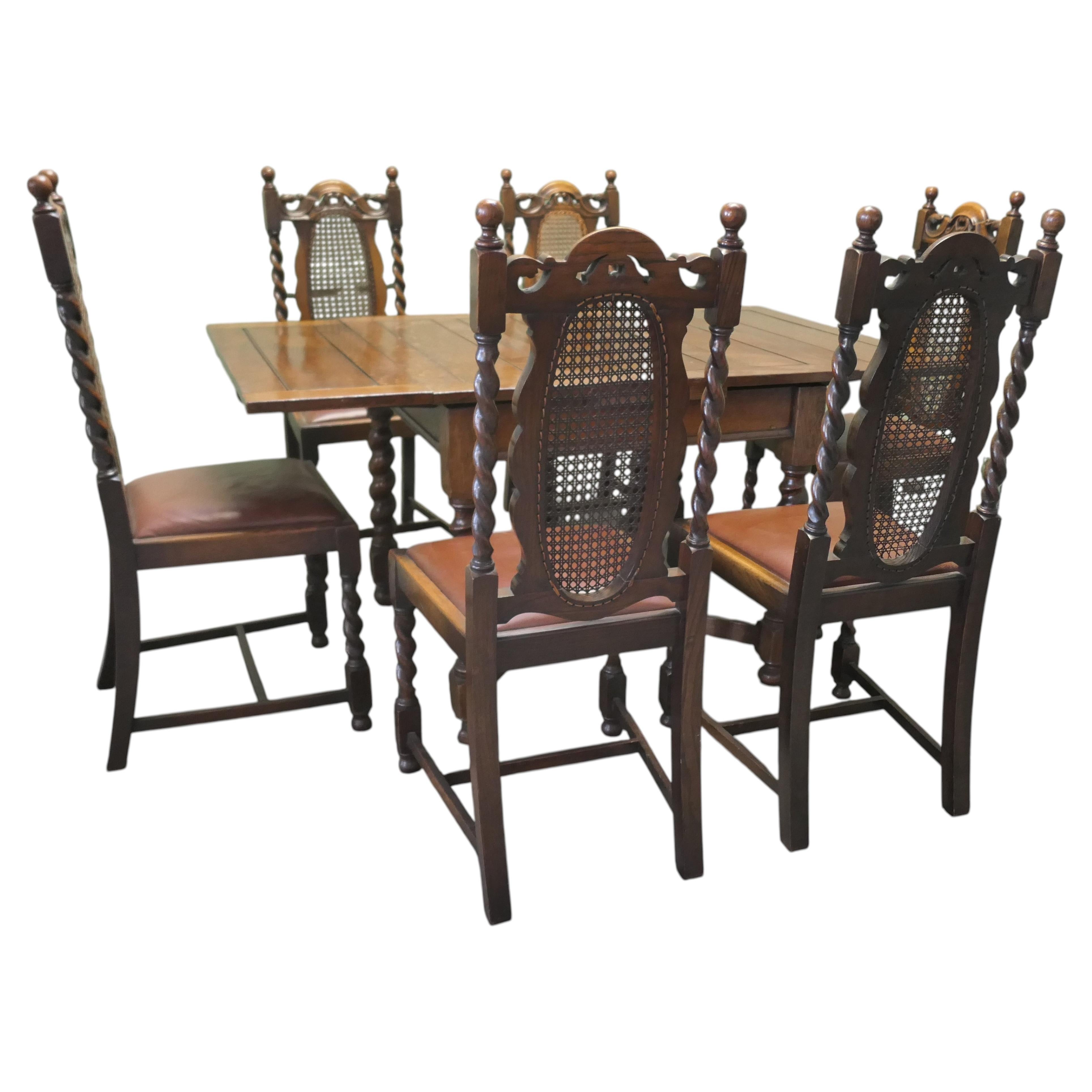 Tavolo allungabile “Oak Barley Twist” e set di 6 sedie in vendita