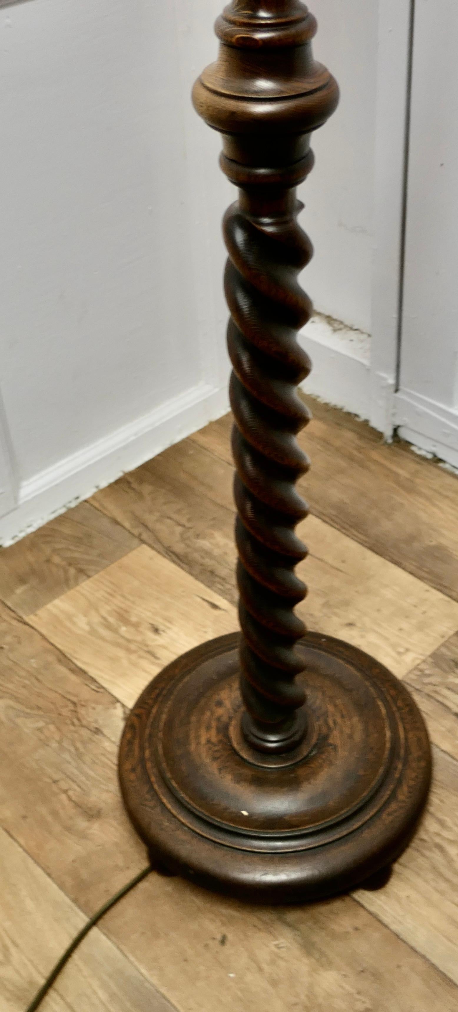 Early 20th Century Oak Barley Twist Floor Lamp, Standard Lamp