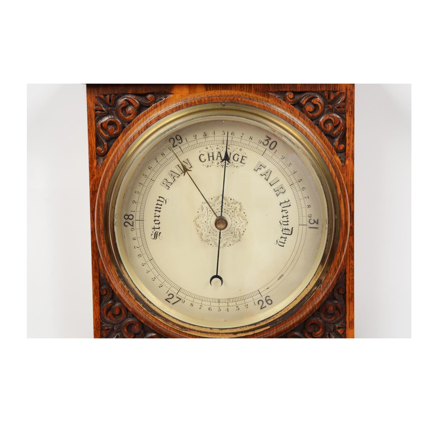 1900 Antique Oak Barometer Richly Carved, Antique Weather  Forecast Instrument  4