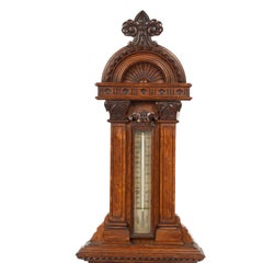 1900 Antique Oak Barometer Richly Carved, Antique Weather  Forecast Instrument