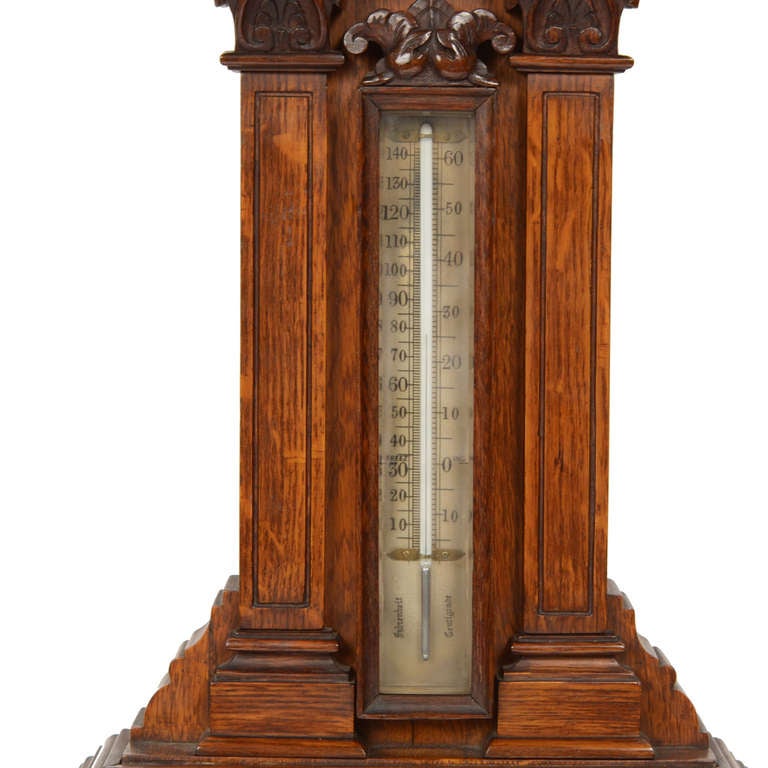20th Century 1900 Antique Oak Barometer Richly Carved, Antique Weather  Forecast Instrument 