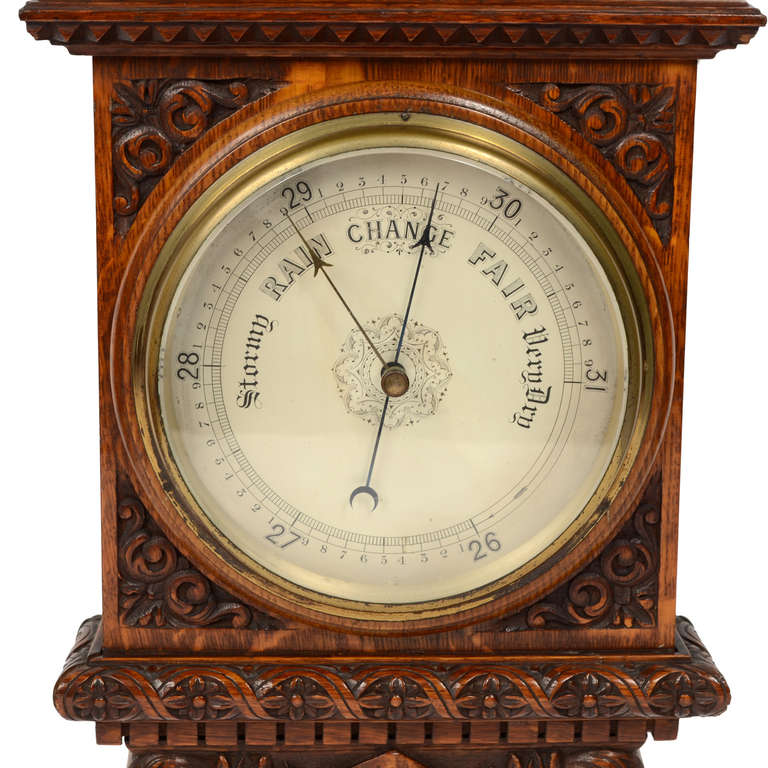 Wood 1900 Antique Oak Barometer Richly Carved, Antique Weather  Forecast Instrument 