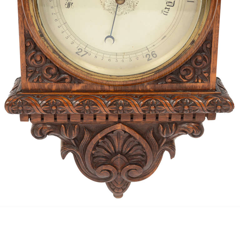 1900 Antique Oak Barometer Richly Carved, Antique Weather  Forecast Instrument  1