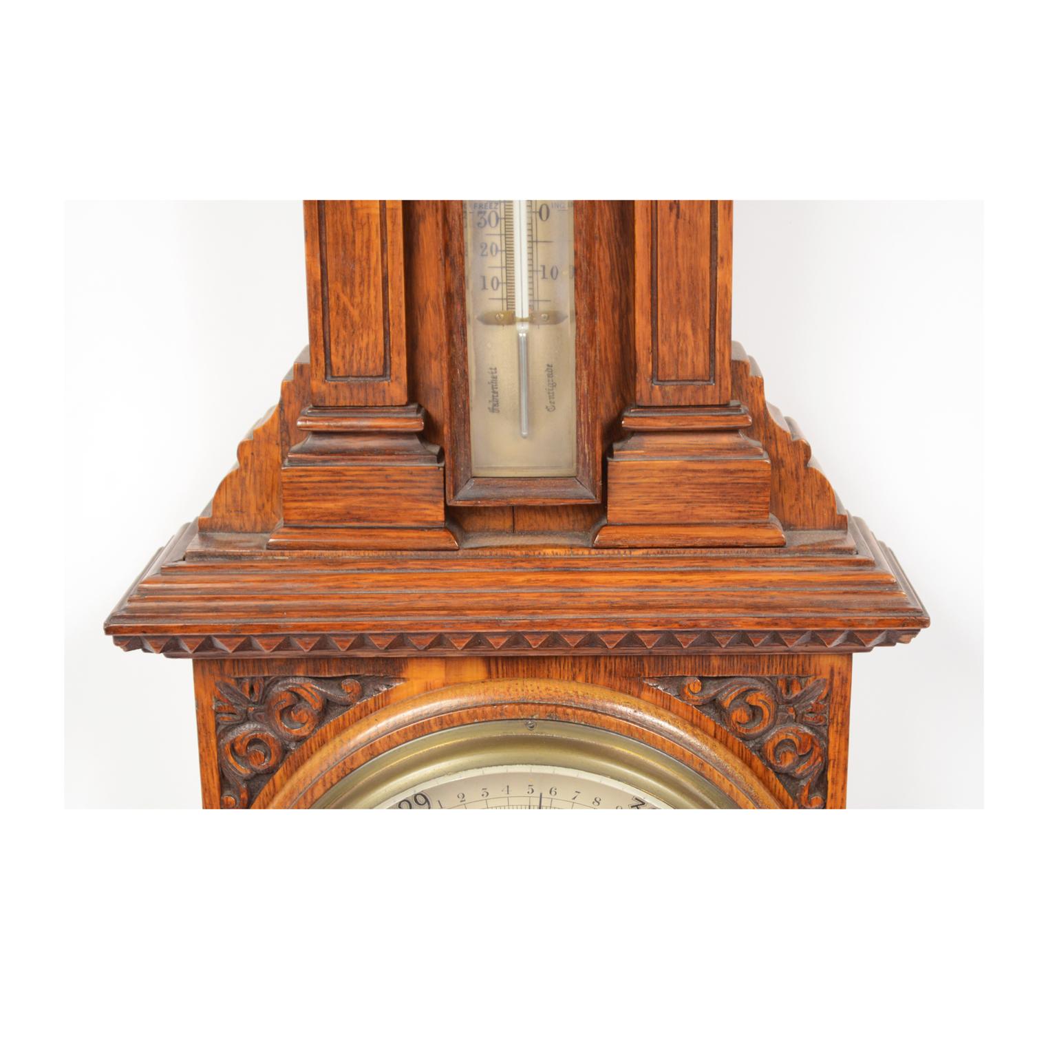 1900 Antique Oak Barometer Richly Carved, Antique Weather  Forecast Instrument  3