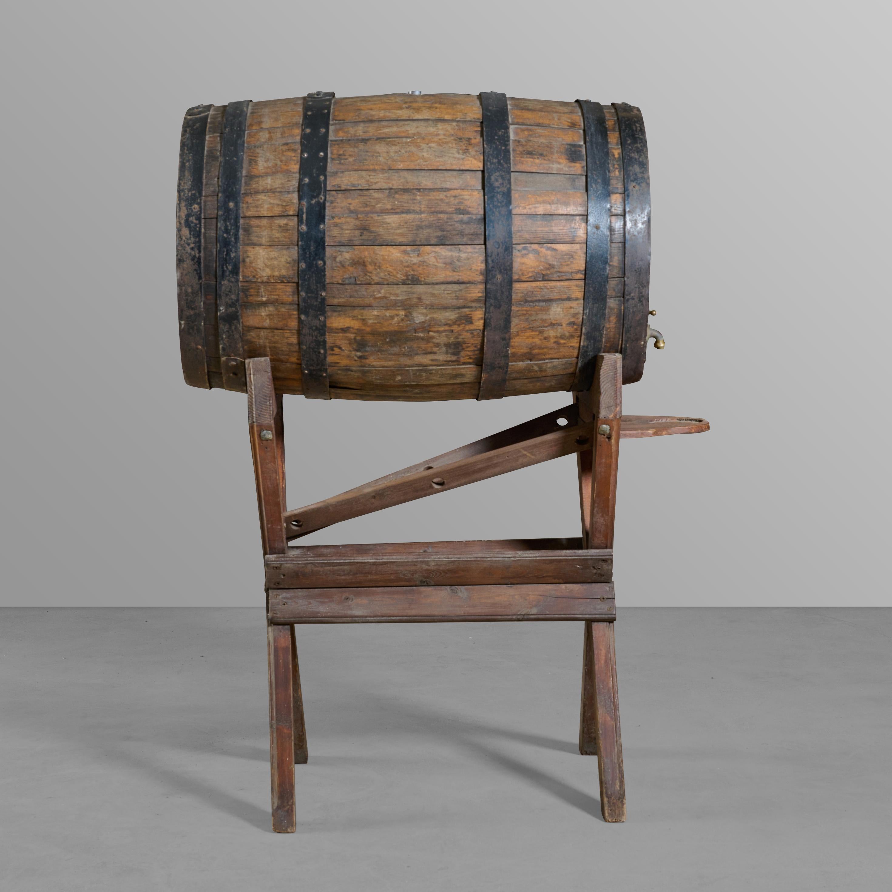 Italian Oak Barrel Bar with Stand and Mechanicals For Sale