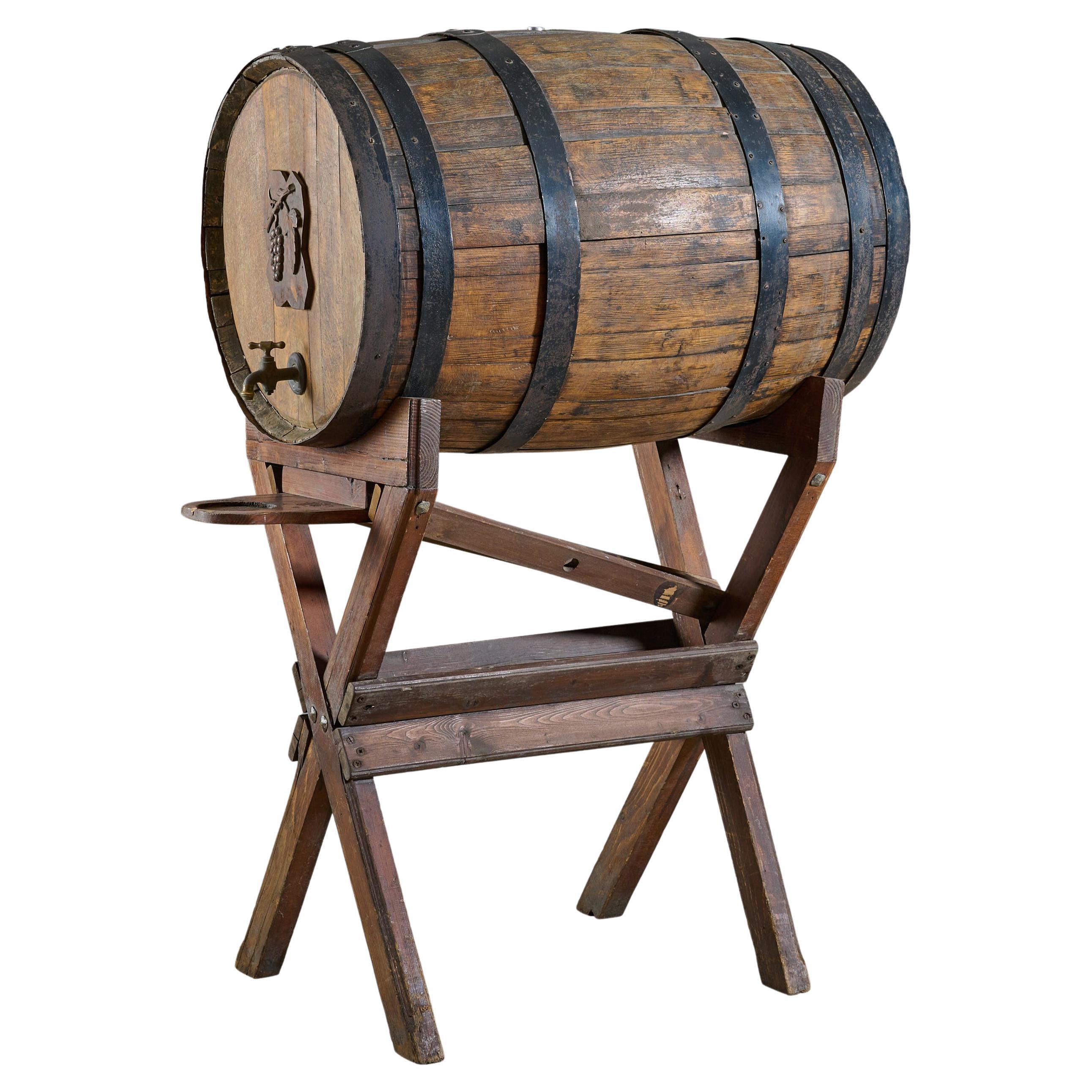 Oak Barrel Bar with Stand and Mechanicals For Sale