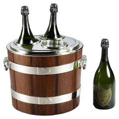 Antique Oak Barrel Triple Champagne Chiller by Franz Hiess & Söhne of Vienna, 1920s