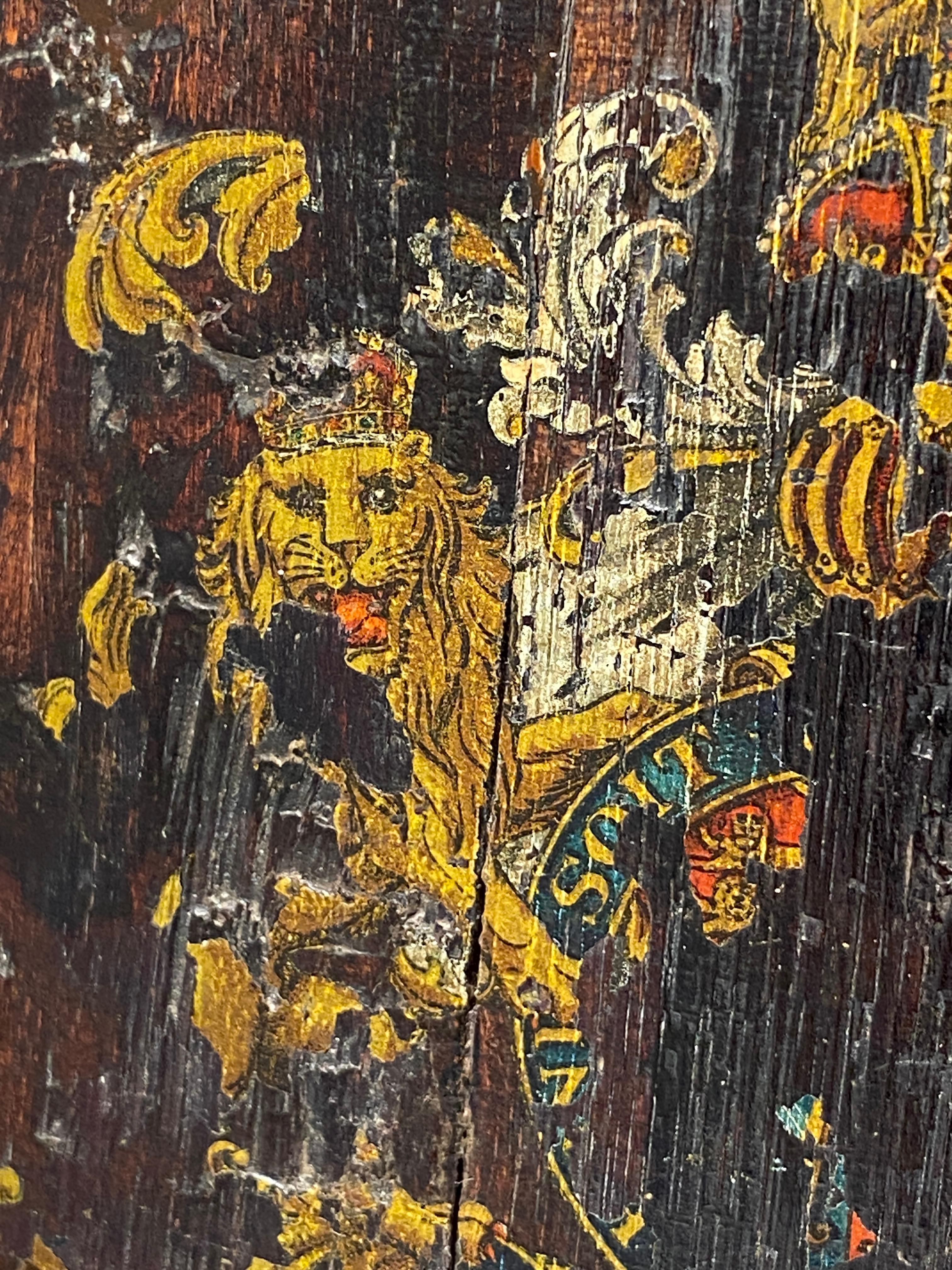Oak Barrel Umbrella Stand with Brass Braces English Coat of Arms 19th Century (19. Jahrhundert) im Angebot