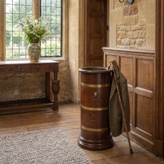 Oak Barrel Umbrella Stand With Lion Head Ring Handle