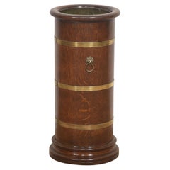 Oak Barrel Umbrella Stand With Lion Head Ring Handle