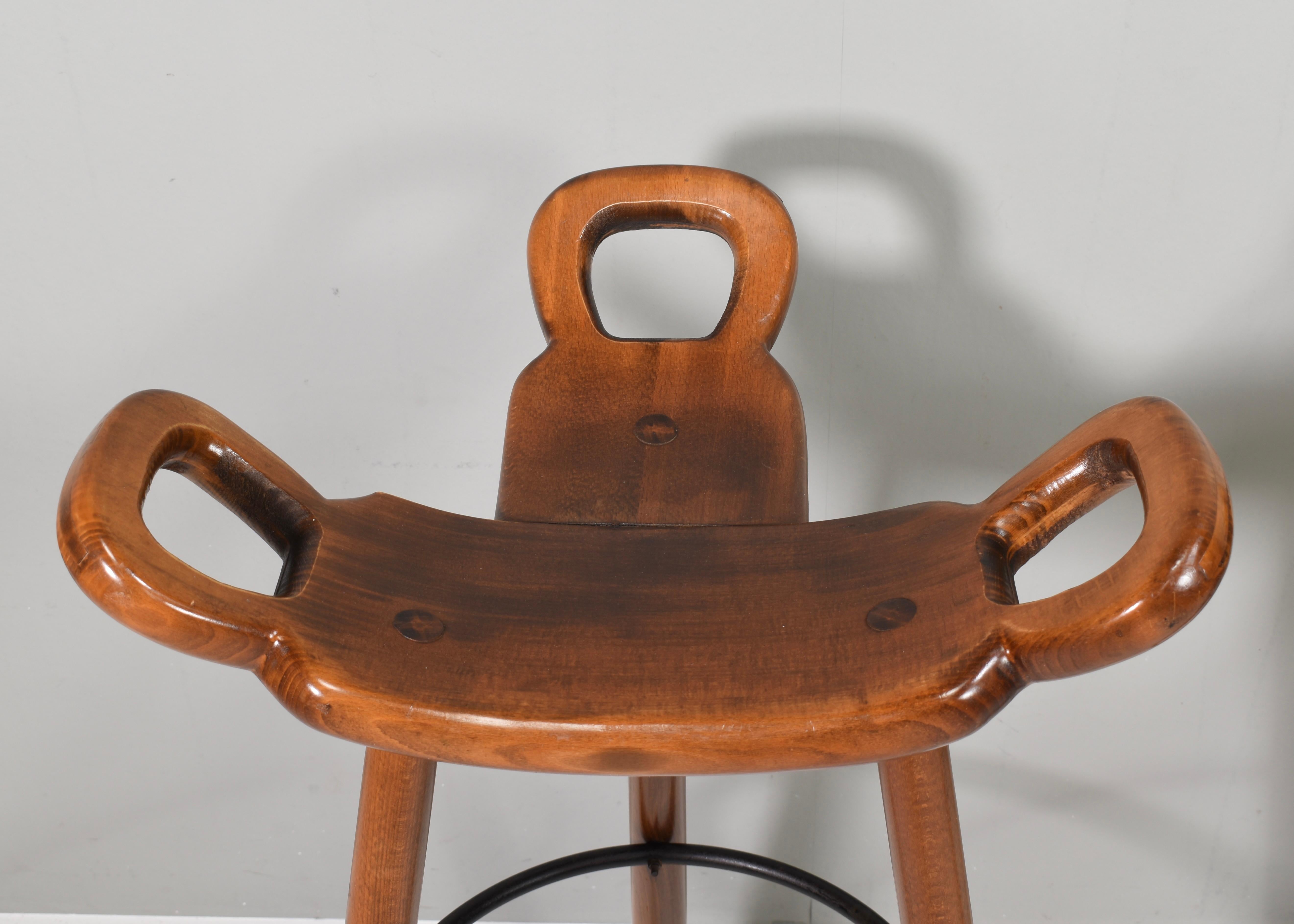Fin du 20e siècle Tabourets de bar en Oak dans le style de Sergio Rodrigues, Espagne / Brésil - années 1970 en vente