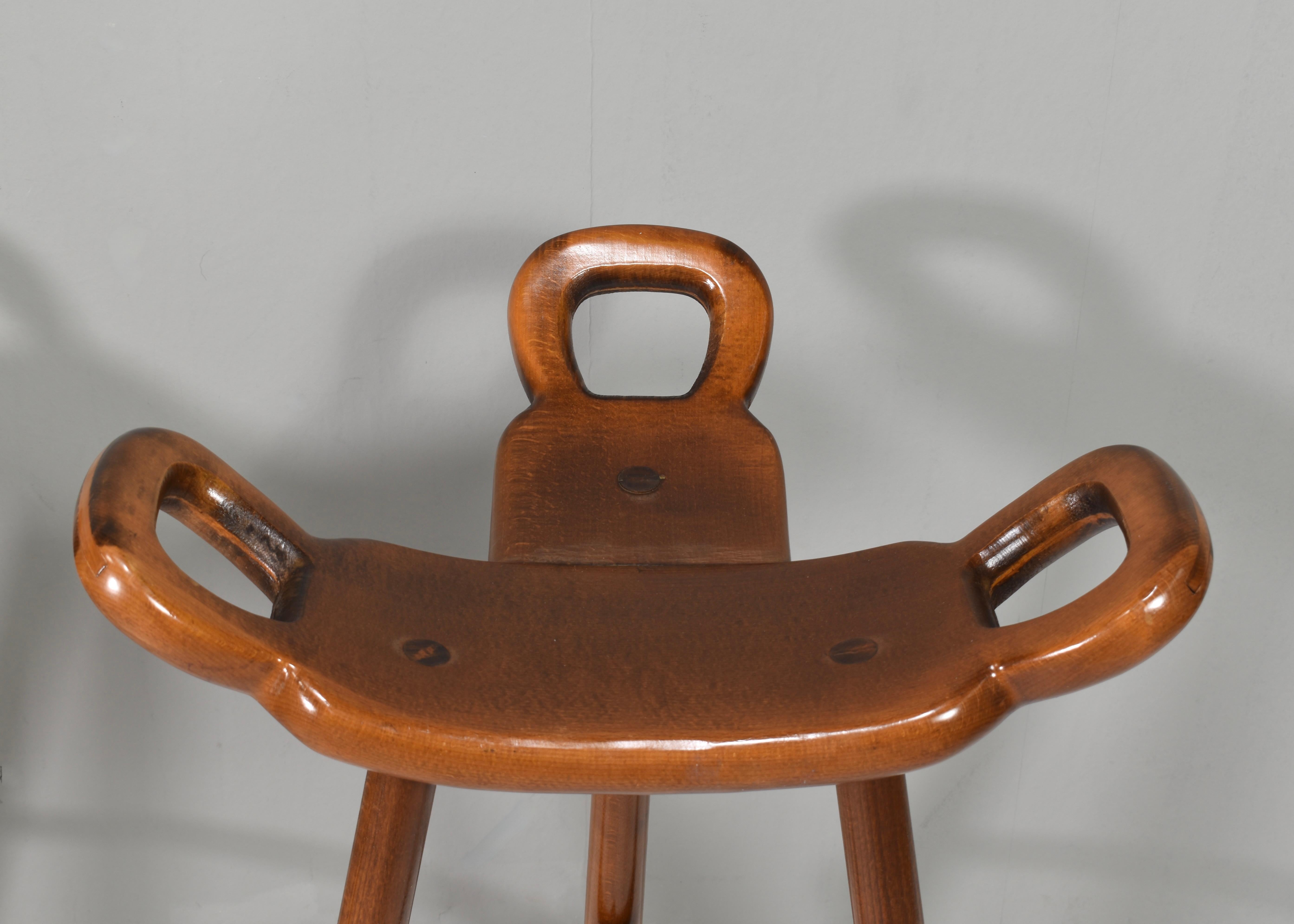 Tabourets de bar en Oak dans le style de Sergio Rodrigues, Espagne / Brésil - années 1970 en vente 2