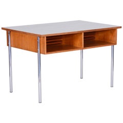 Oak Bauhaus Chrome Writing Desk by Kovona, Good Condition and Patina, 1940s