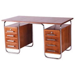 Oak Bauhaus Chrome Writing Desk by Thonet, Good Condition and Patina, 1930s