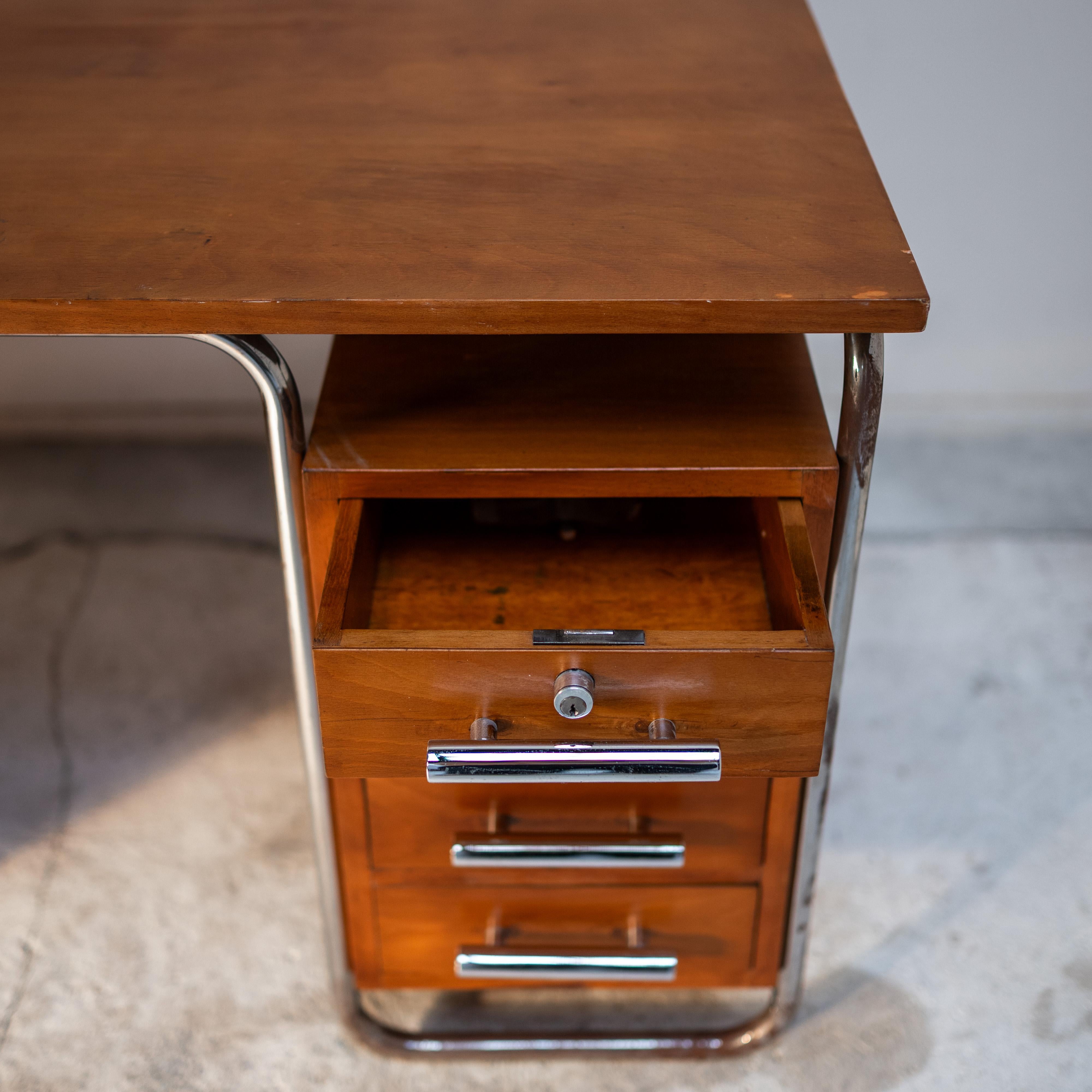 Chrome Oak Bauhaus Writing Desk by Marcel Breuer, 1930s For Sale