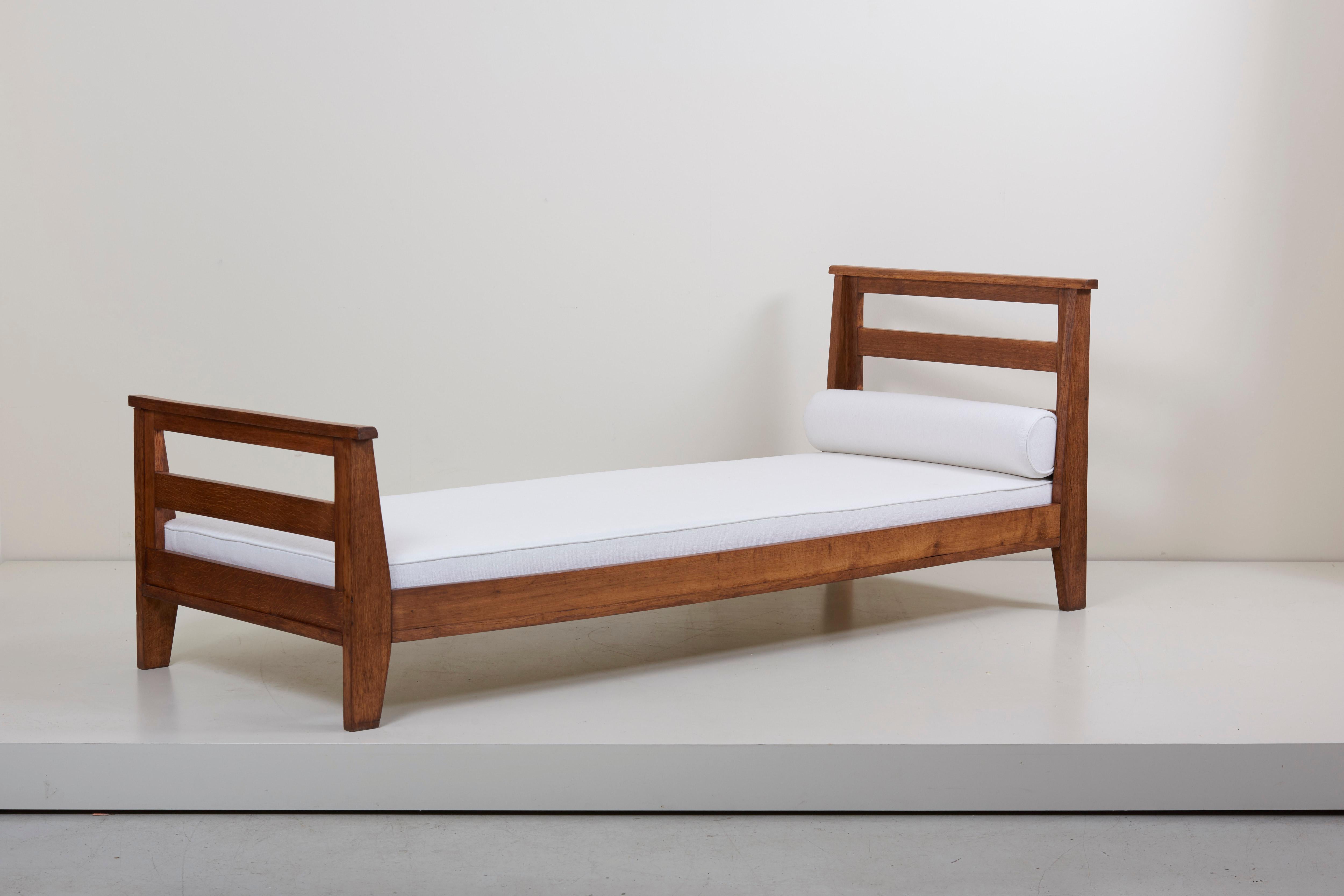 Mid-Century Modern Oak Bed by René Gabriel, France, 1940s