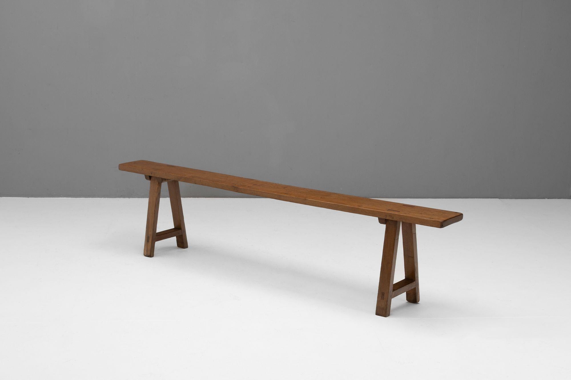 French solid oak bench. Circa 1900.
H 44cm x W 190cm x D 27cm
Please be in touch for an accurate shipping quote.
