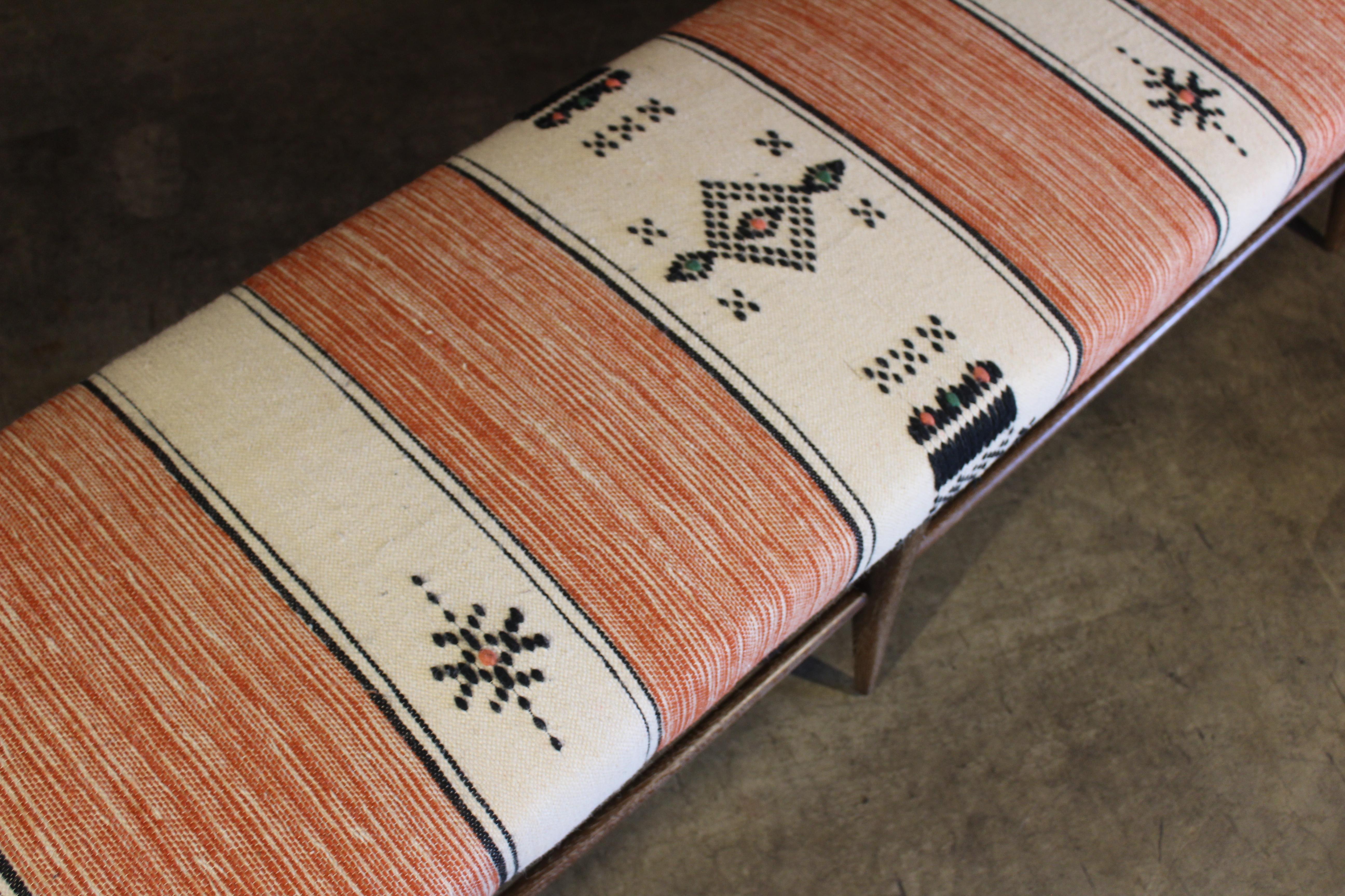 Oak Bench Upholstered in a Vintage 1970s Moroccan Wool Textile 4
