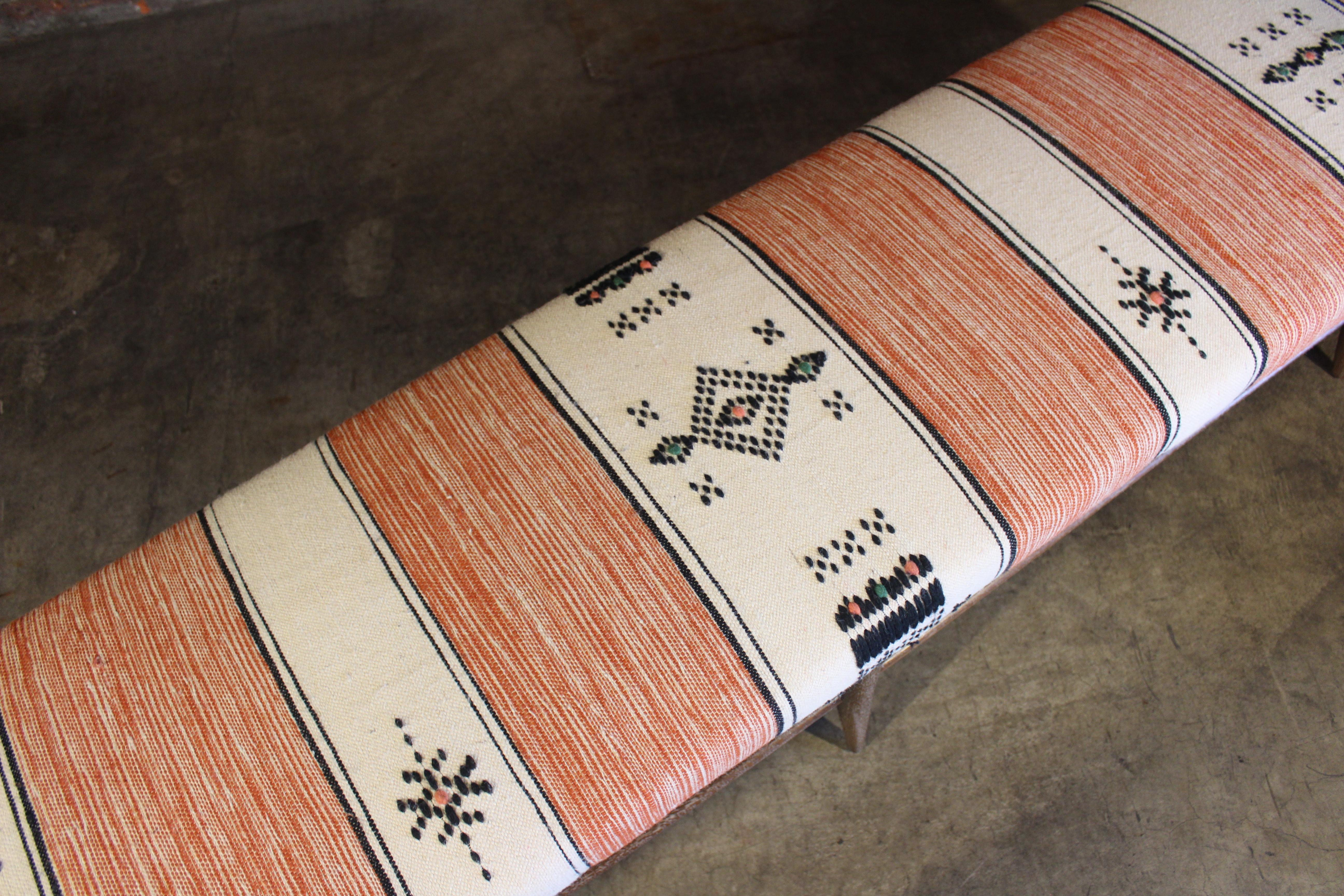 Oak Bench Upholstered in a Vintage 1970s Moroccan Wool Textile 5