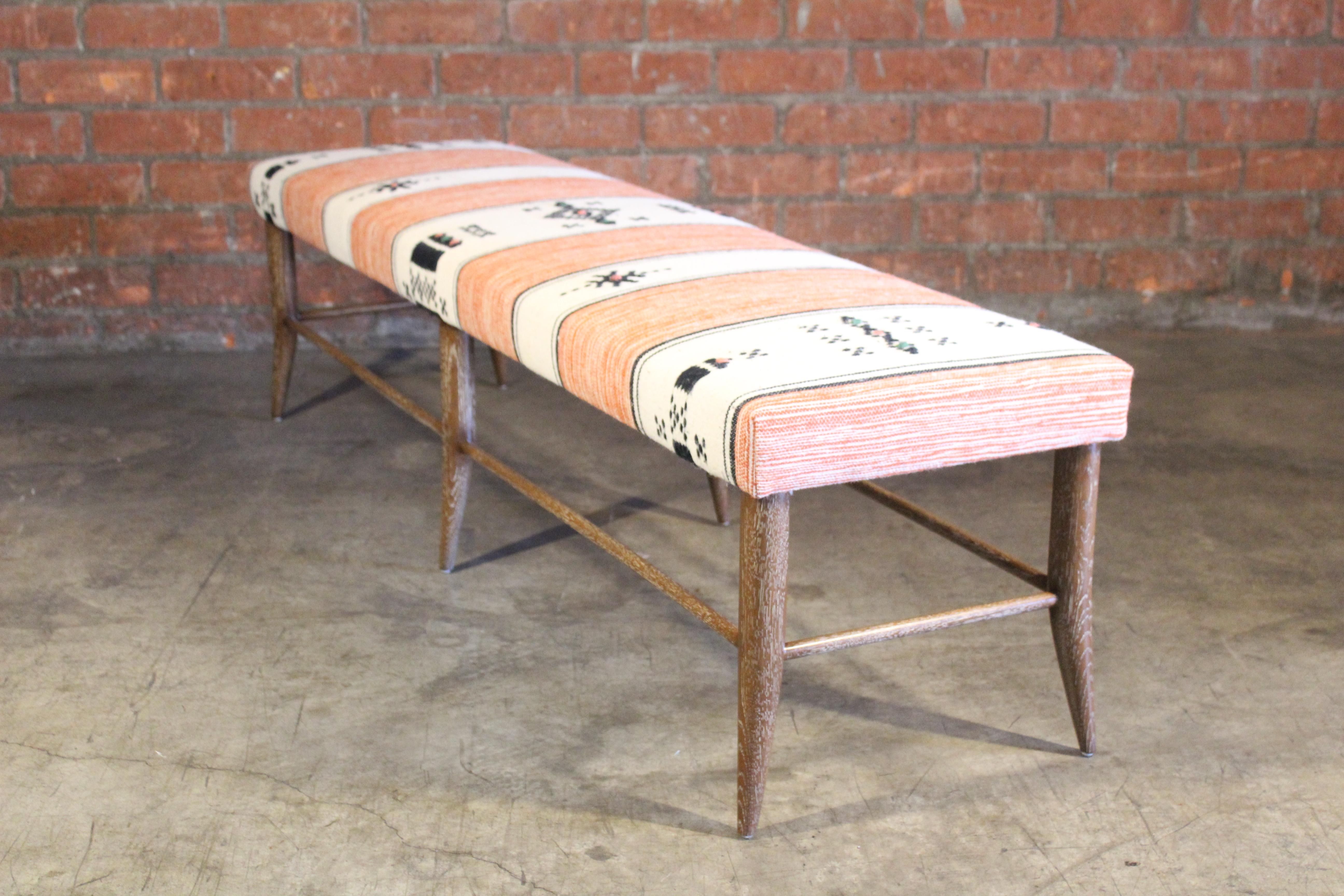 Oak Bench Upholstered in a Vintage 1970s Moroccan Wool Textile 6
