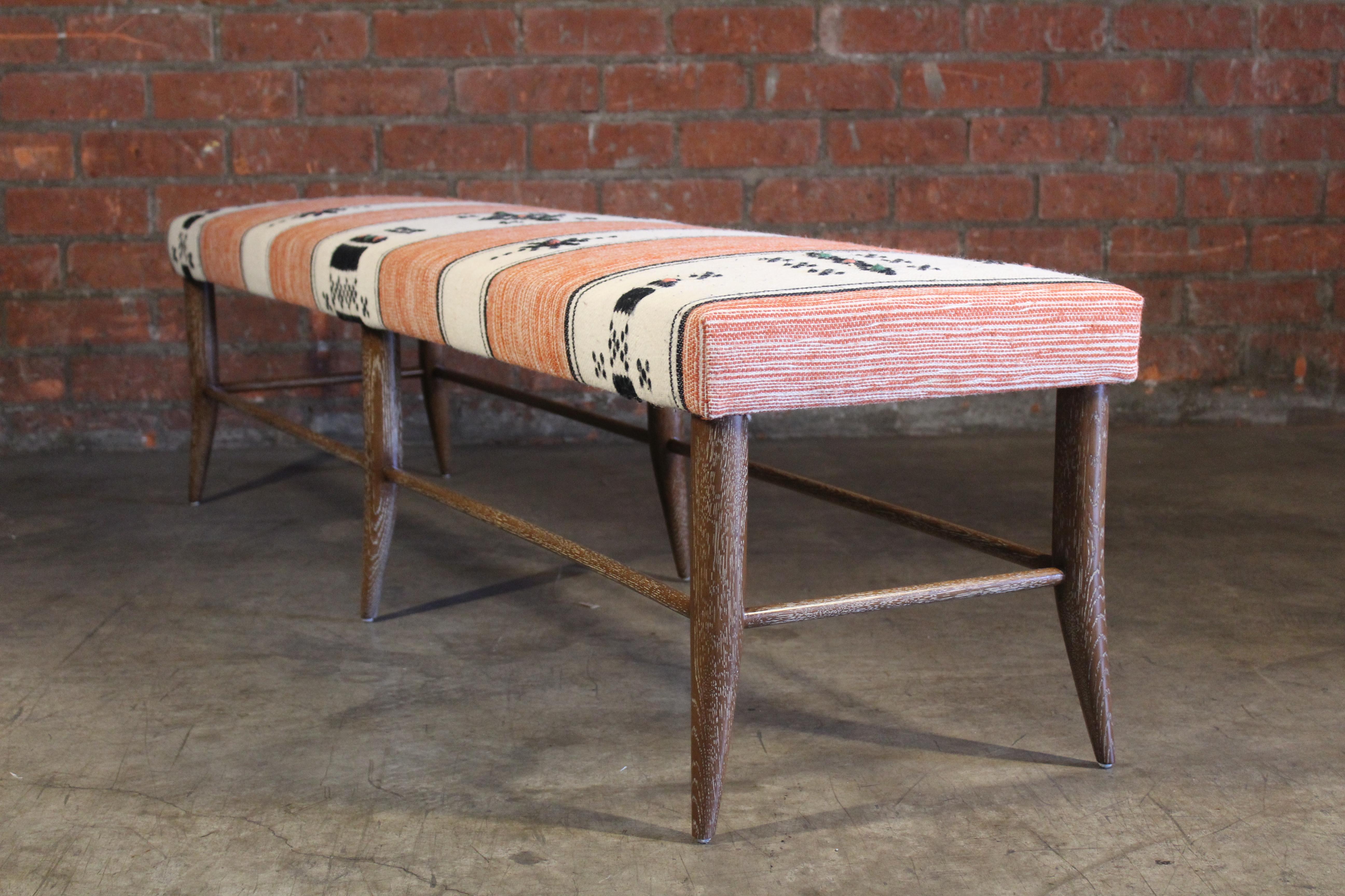 Oak Bench Upholstered in a Vintage 1970s Moroccan Wool Textile 7
